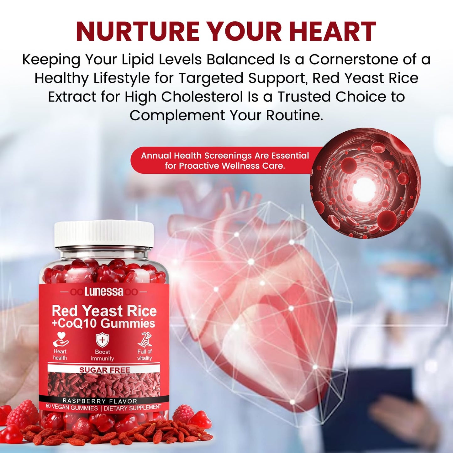 Plaxssuss Lunessa Red Yeast Rice and CoQ10 Gummies, 60 Count