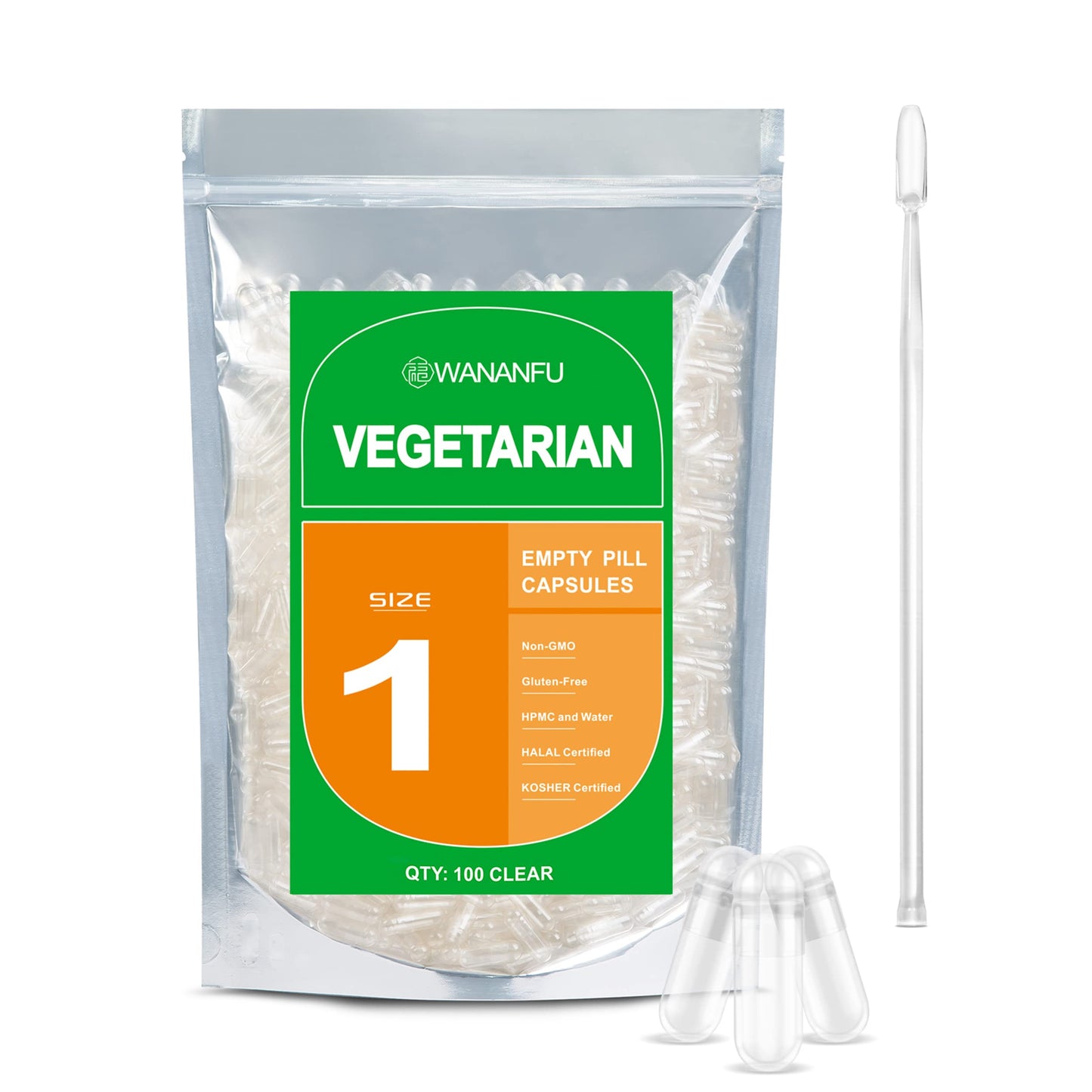 Wananfu Size 1 Empty Vegetarian Capsules (100 Count)
