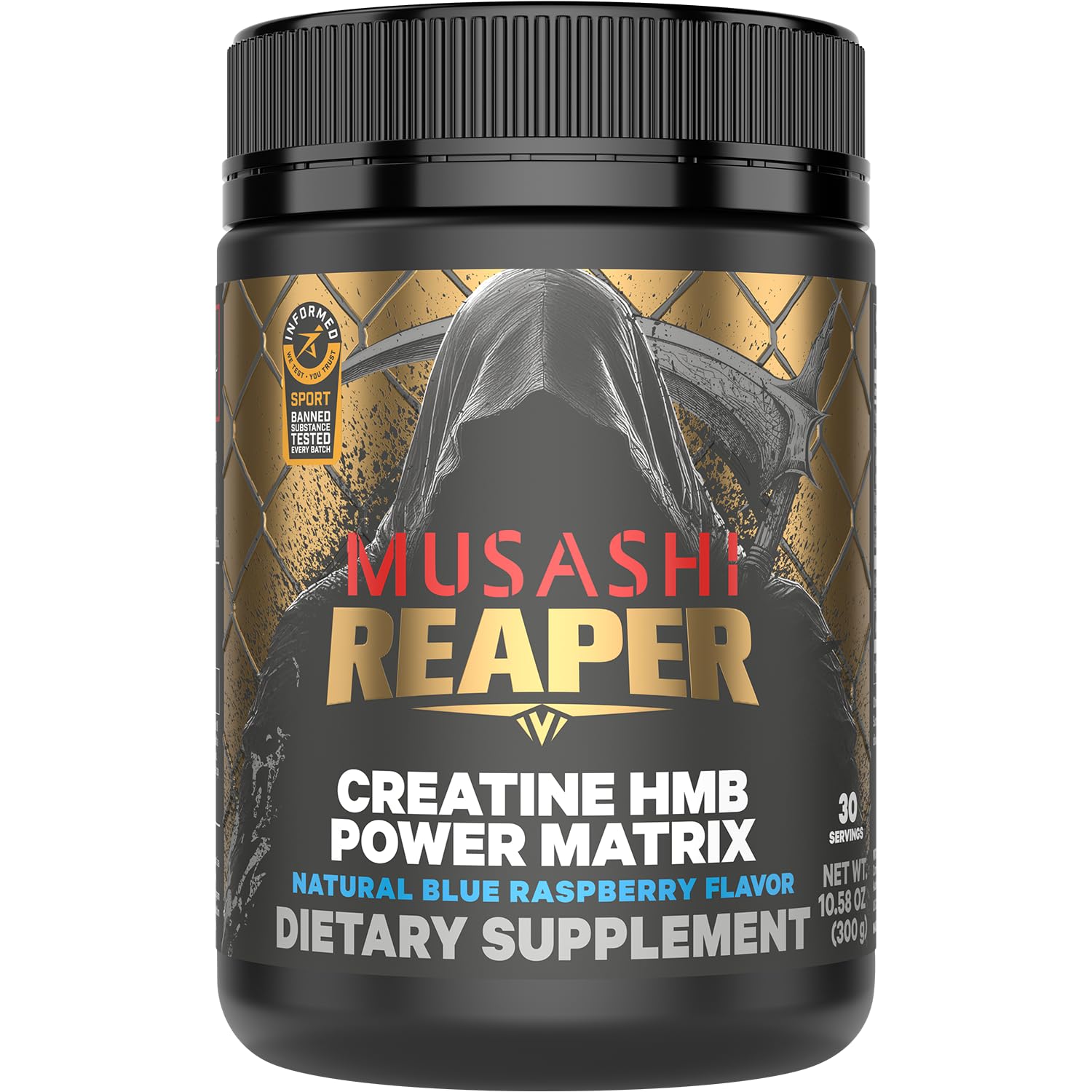 Musashi Reaper Creatine Monohydrate + HMB Powder, Blue Raspberry, 300g