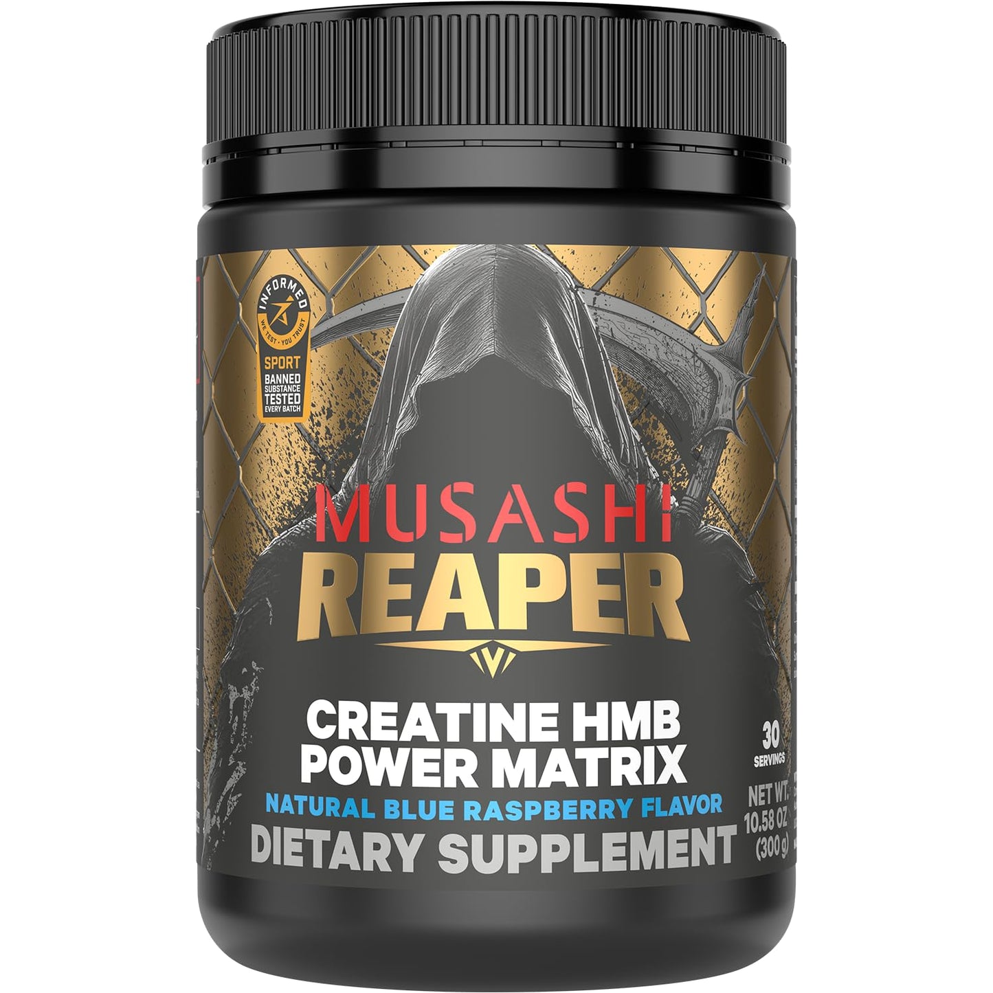 Musashi Reaper Creatine Monohydrate + HMB Powder, Blue Raspberry, 300 g
