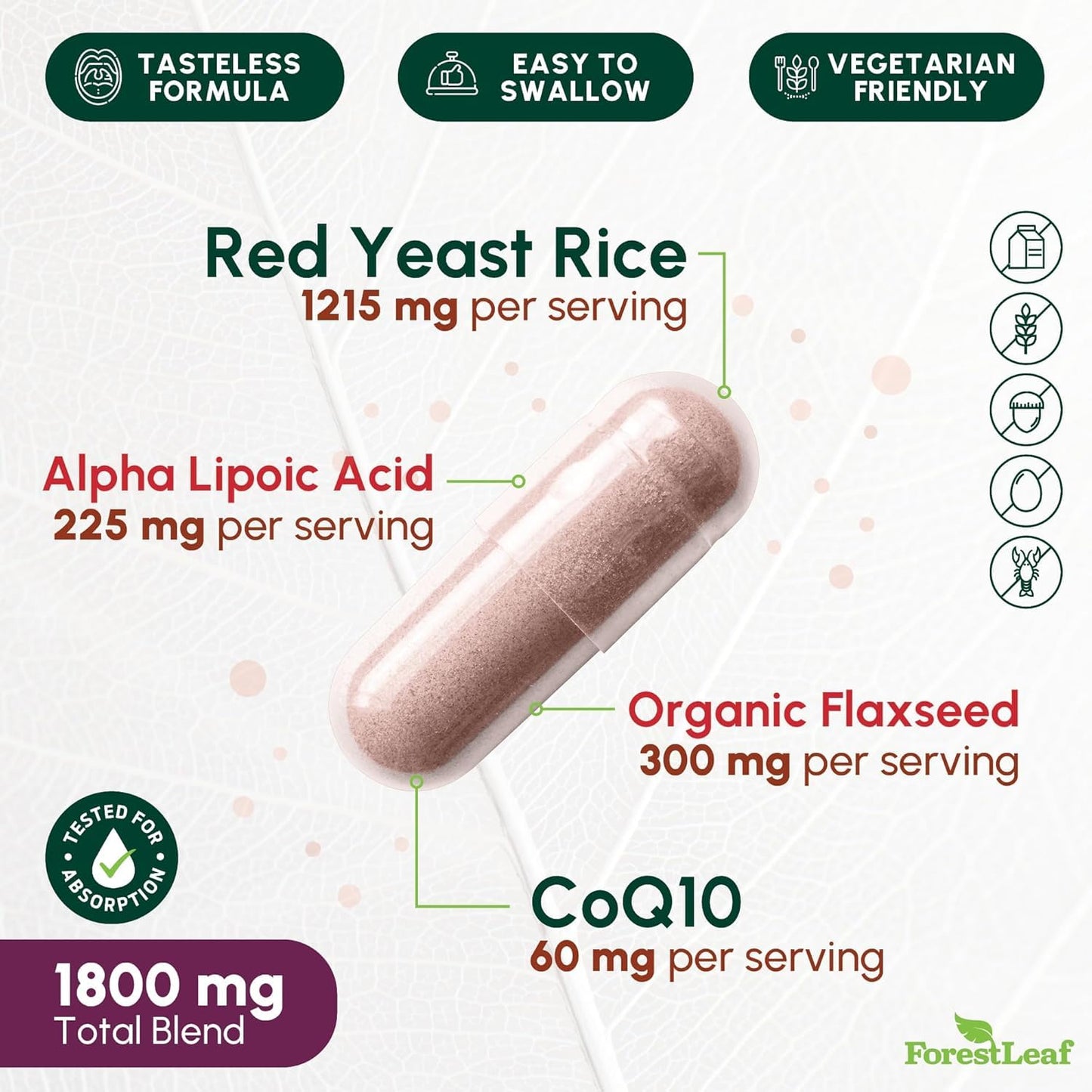 ForestLeaf Red Yeast Rice 1215 mg Capsules, 90 Veggie Caps
