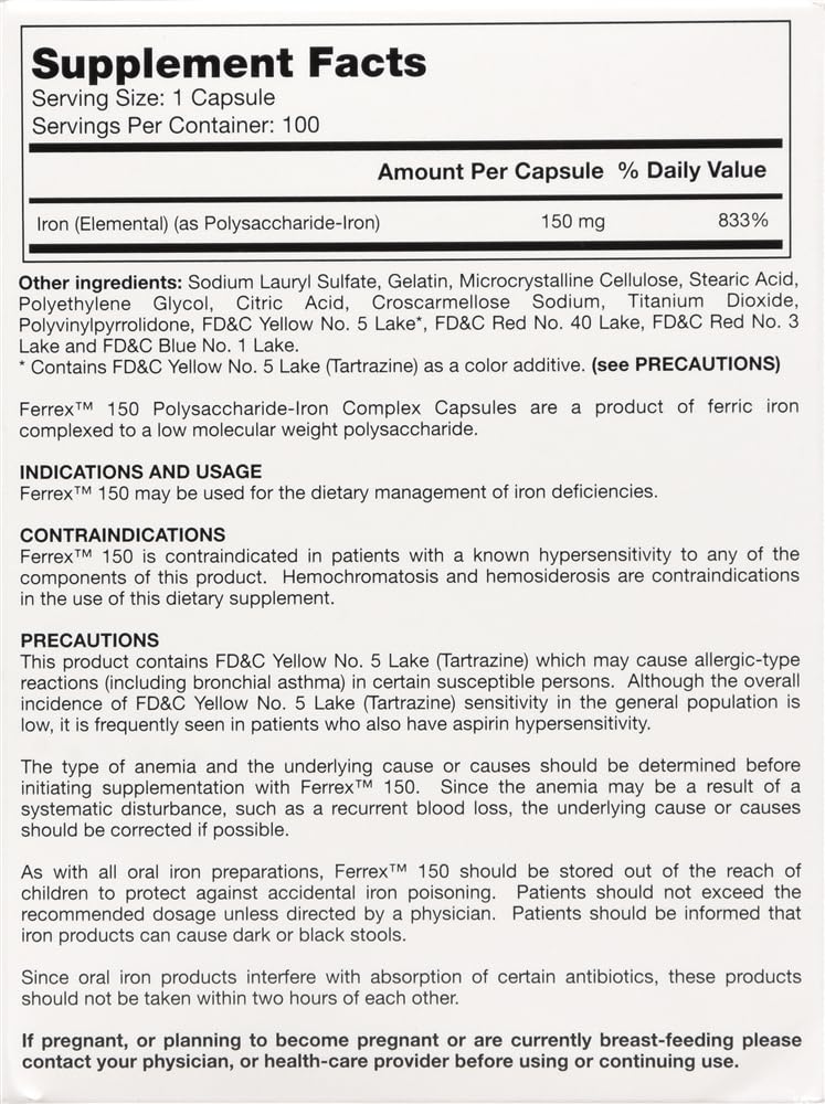 Choice One Ferrex 150 Polysaccharide Iron Complex Capsules, 100 Count