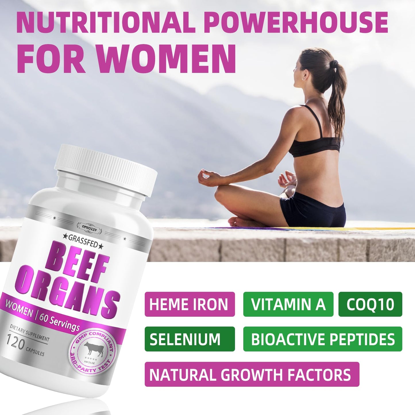Qmiozzy Beef Organ Supplement for Women Capsules, 120 Count