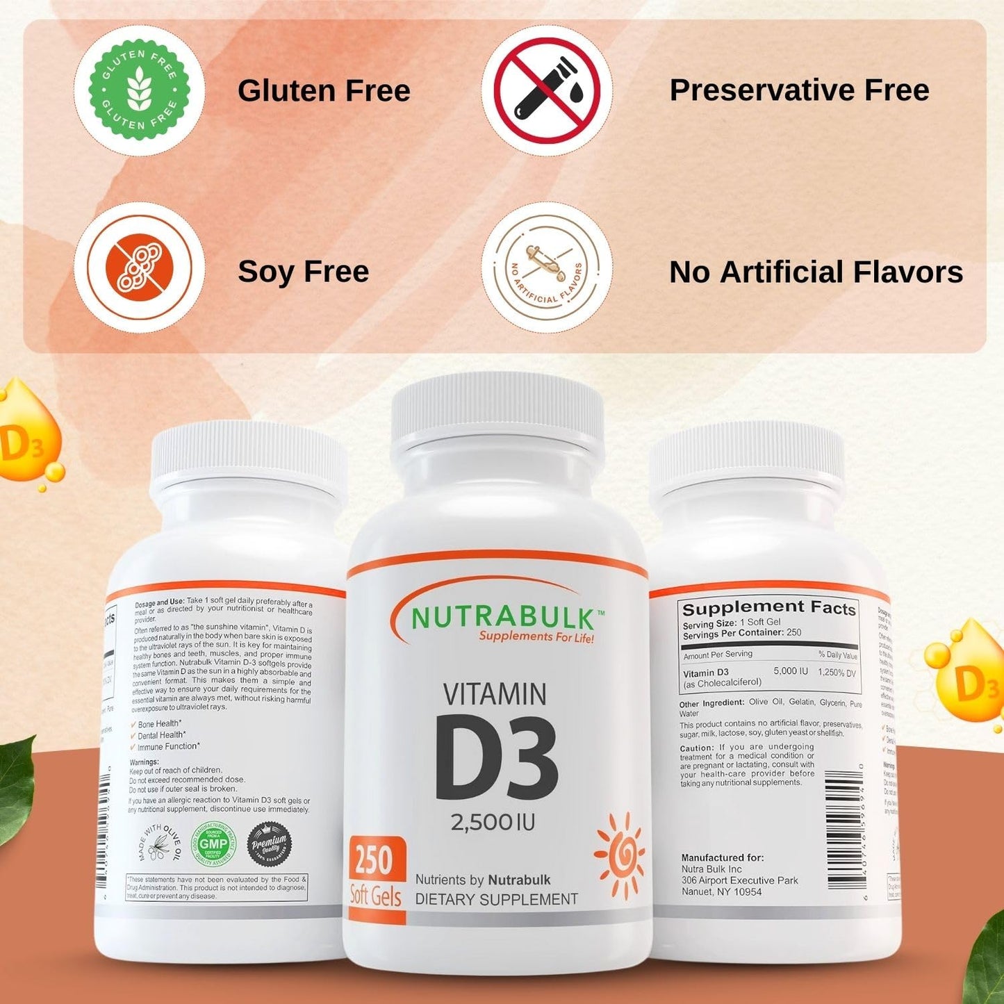 NutraBulk Vitamin D3 2500 IU Capsule, 250 Count