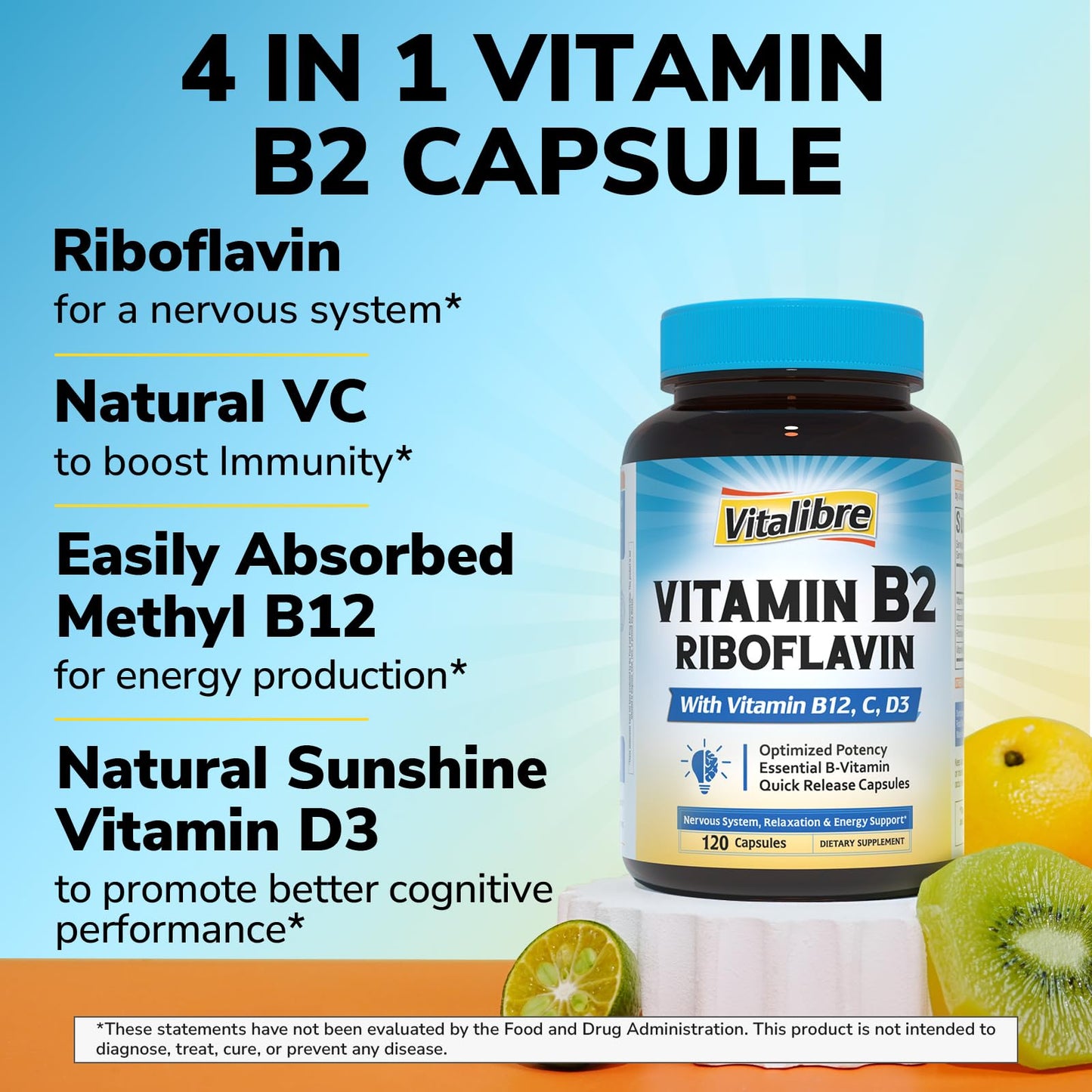 Vitalibre Vitamin B2 400 mg Riboflavin Capsule, 120 Capsules