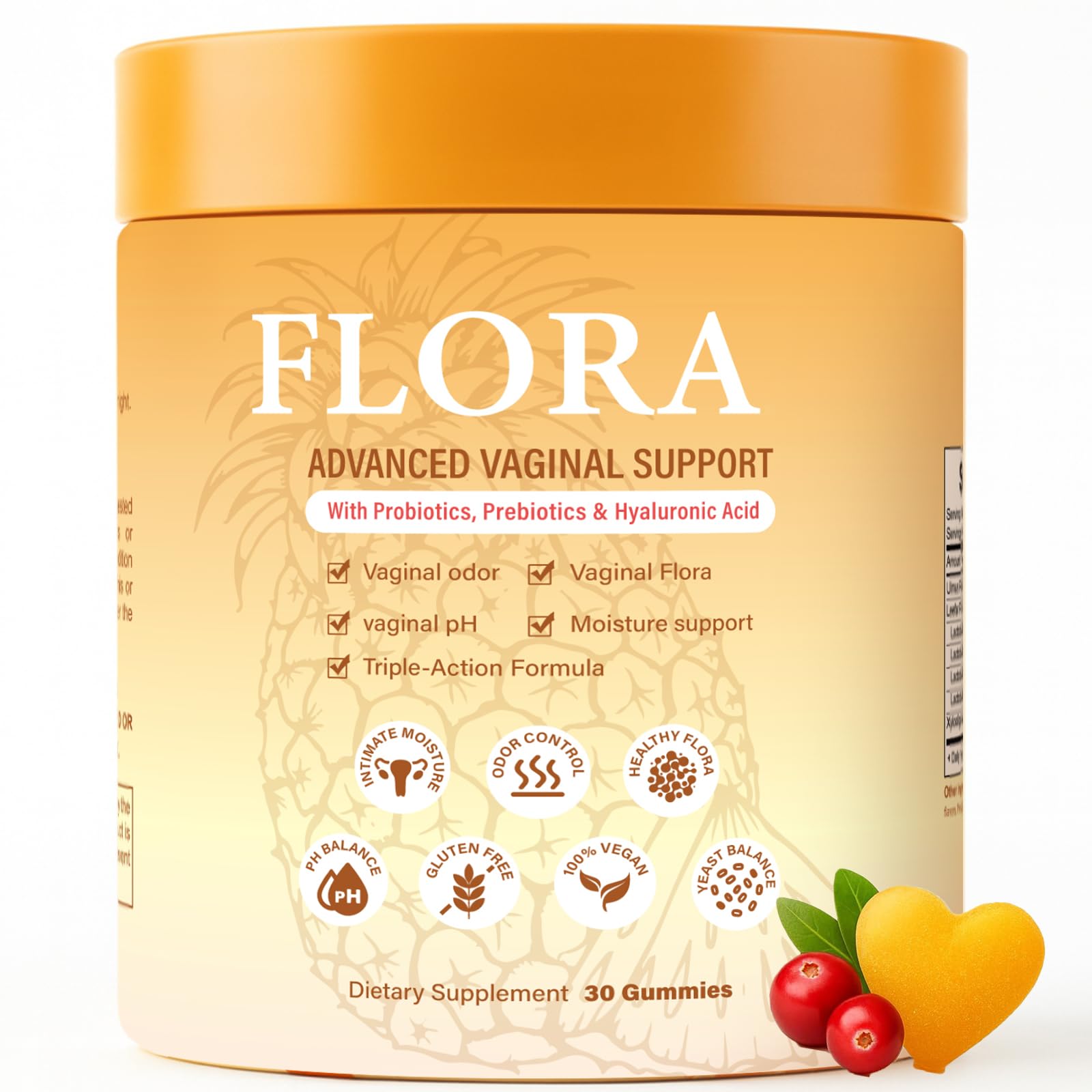 RTQSU Flora Plus Probiotic Gummy for Women, Vaginal Support Probiotics, Pineapple, 1 Count