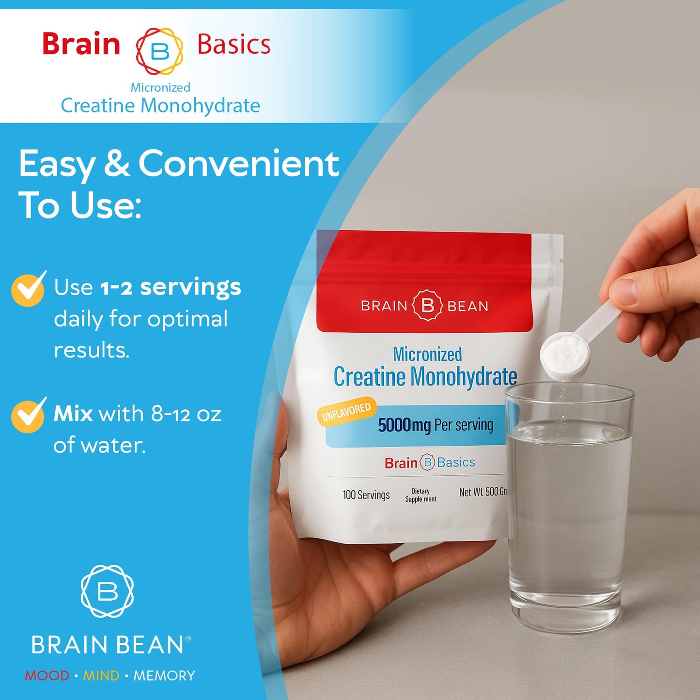 Brain Bean Creatine Monohydrate Powder 17.6 oz
