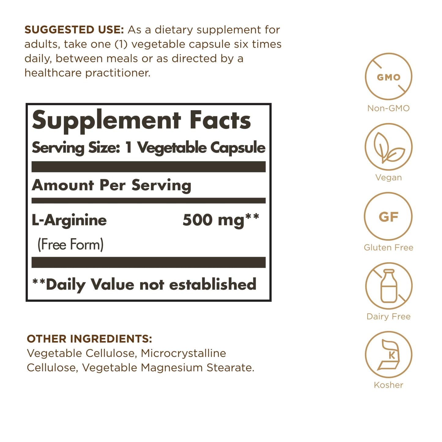 Solgar L-Arginine 500 mg Capsules, 100 Capsules
