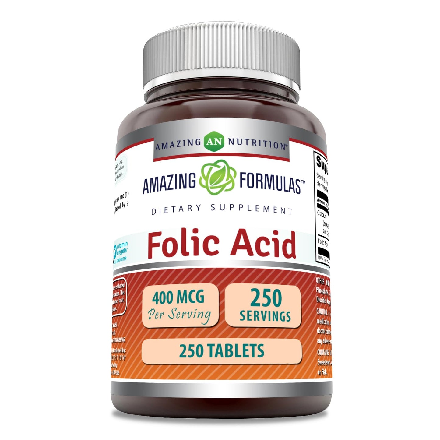 Amazing Nutrition Folic Acid (Vitamin B9) 400 mcg Tablets, 250 Count