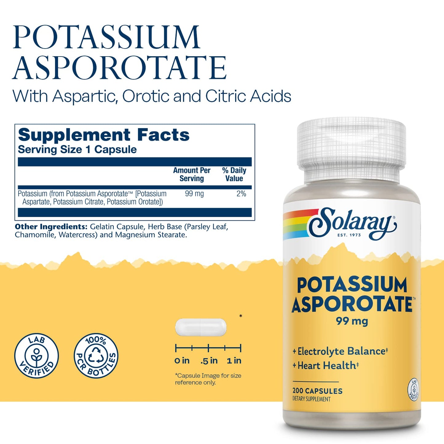 Solaray Potassium Asporotate Supplement Capsules, 200 Capsules