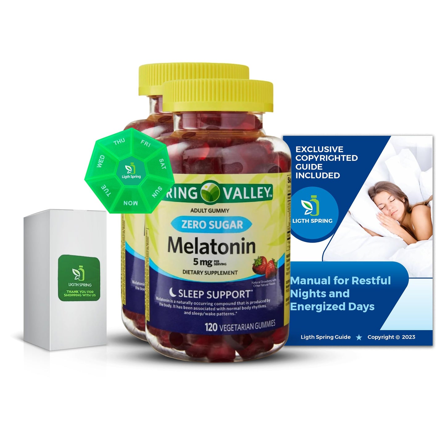 LightSpring Melatonin 5 mg Zero Sugar Gummies, 120 Count
