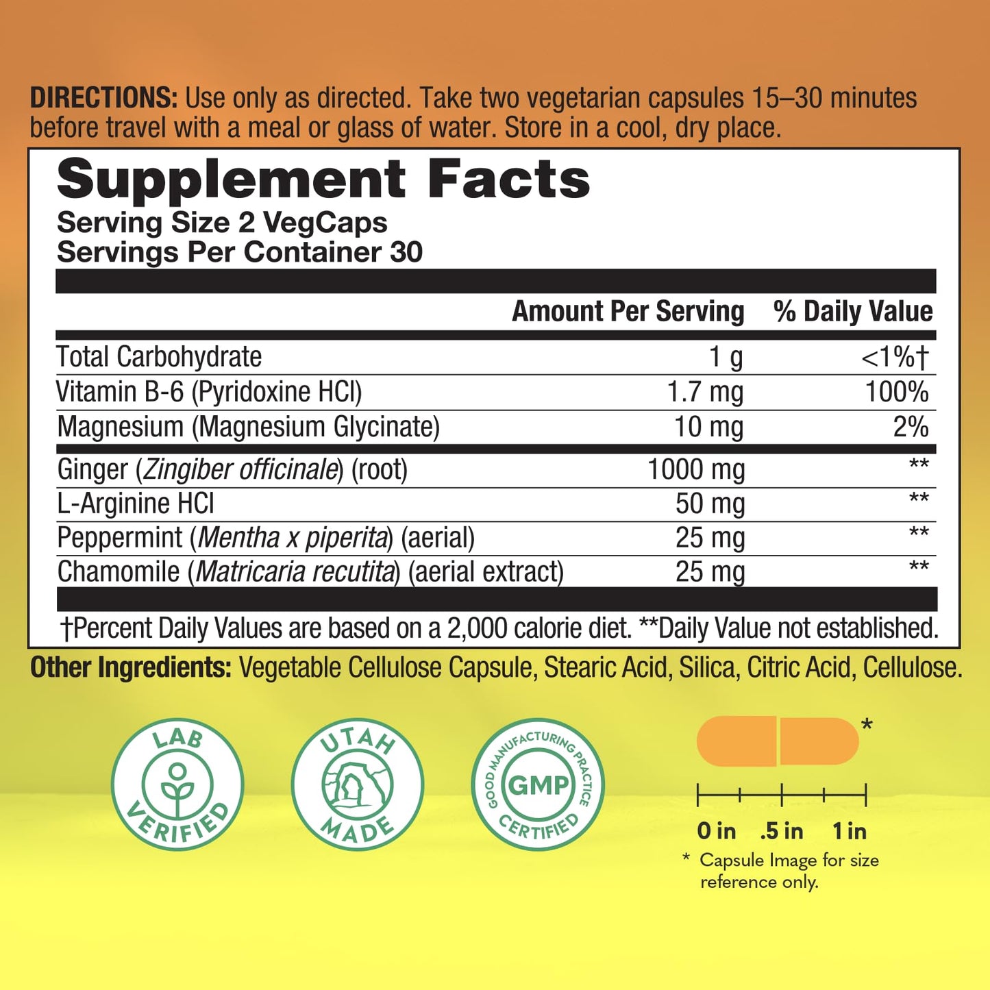 Natural Balance Happy Traveler Travel Essentials Nausea Relief from Motion Sickness with Ginger Root, Peppermint, Vitamin B6 and Magnesium 60 Capsules