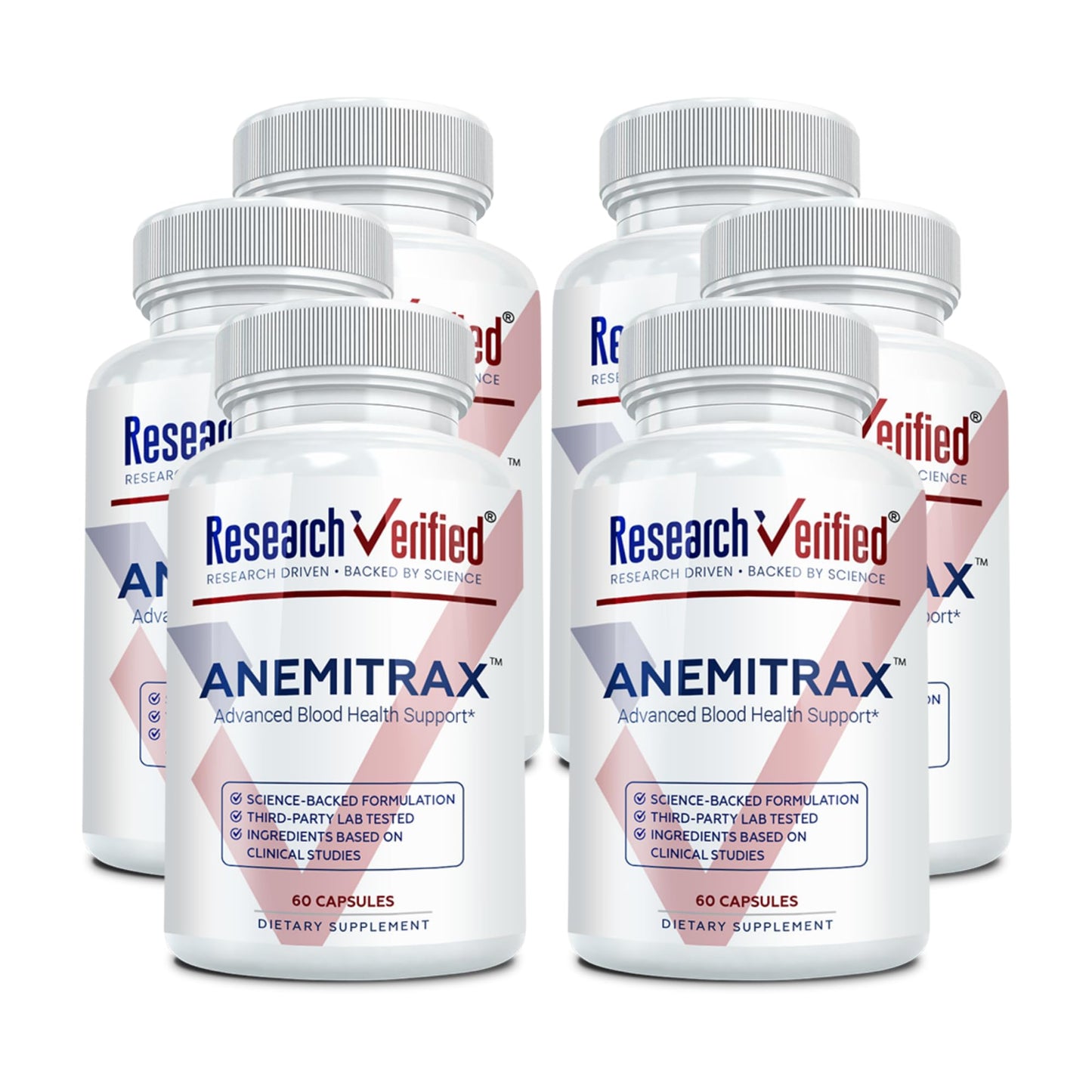 Research Verified Anemitrax - 6-in-1 Complete Blood Builder - Gentle on Stomach Iron Bisglycinate with Vitamin C, B12, Folate & BioPerine for Max Absorption, 60 Capsules