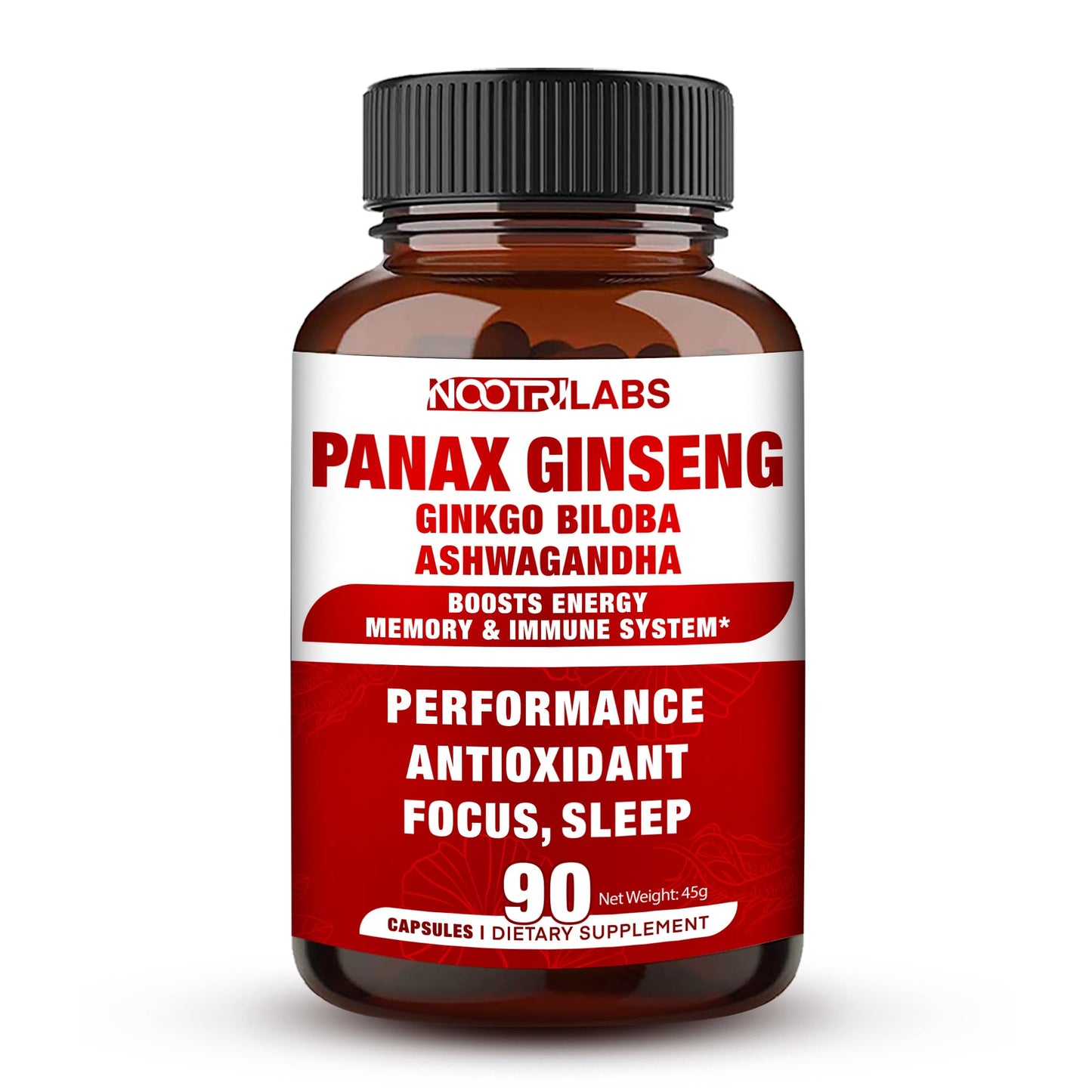 Nootrilabs Naturals Korean Red Panax Ginseng High Potency with Ginkgo Biloba and Ashwagandha, 90 Capsules