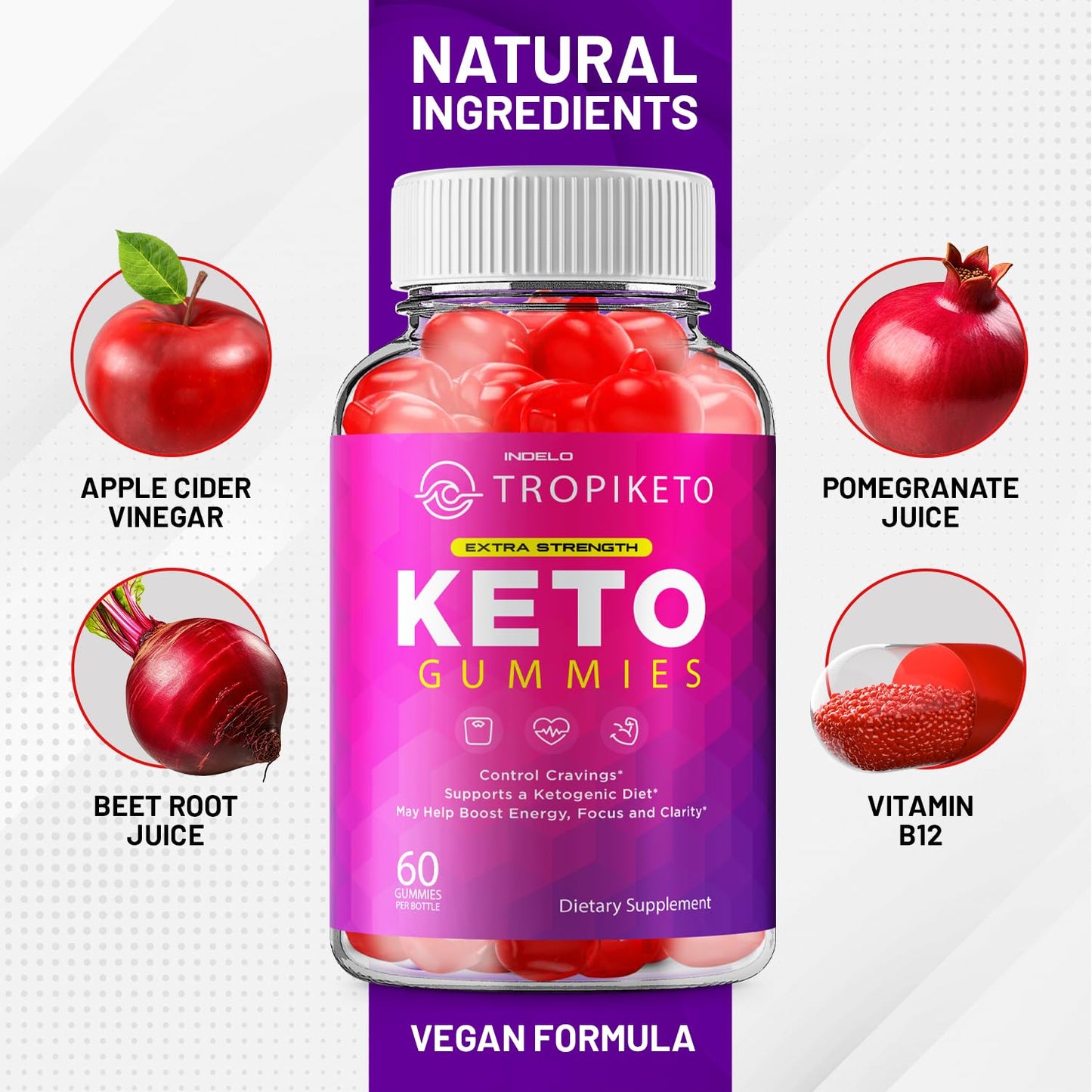 Indelo TropiKeto Keto ACV Gummies Maximum Strength Gummy 180 Gummies