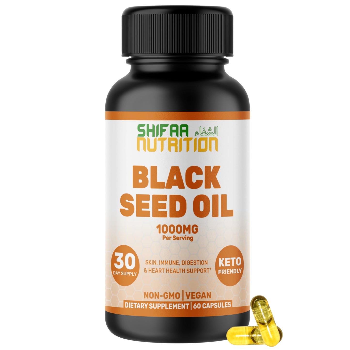 SHIFAA NUTRITION Black Seed Oil 1000 mg Capsules, 60 Count