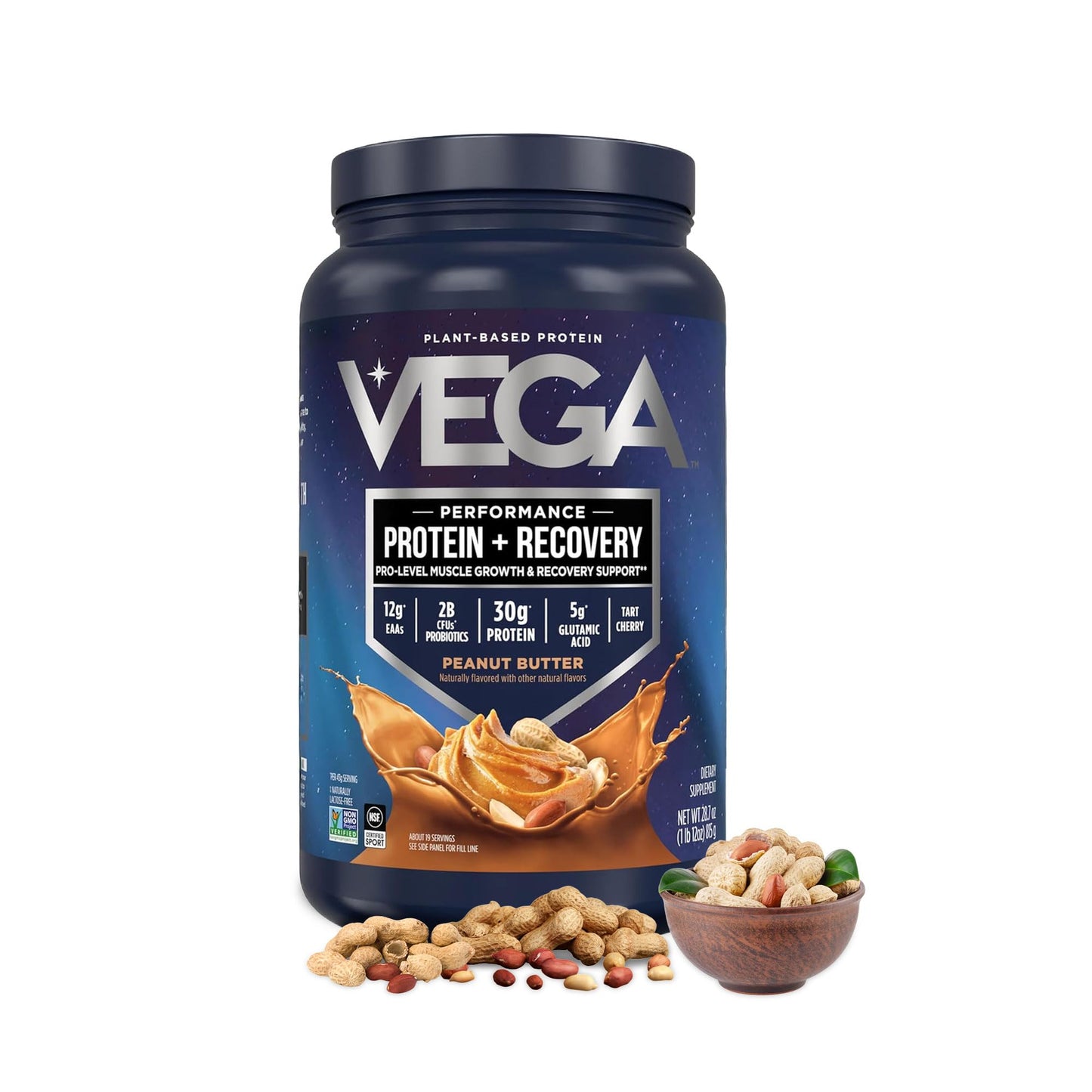 Vega Protein + Recovery Powder, Peanut Butter, 28.8 oz