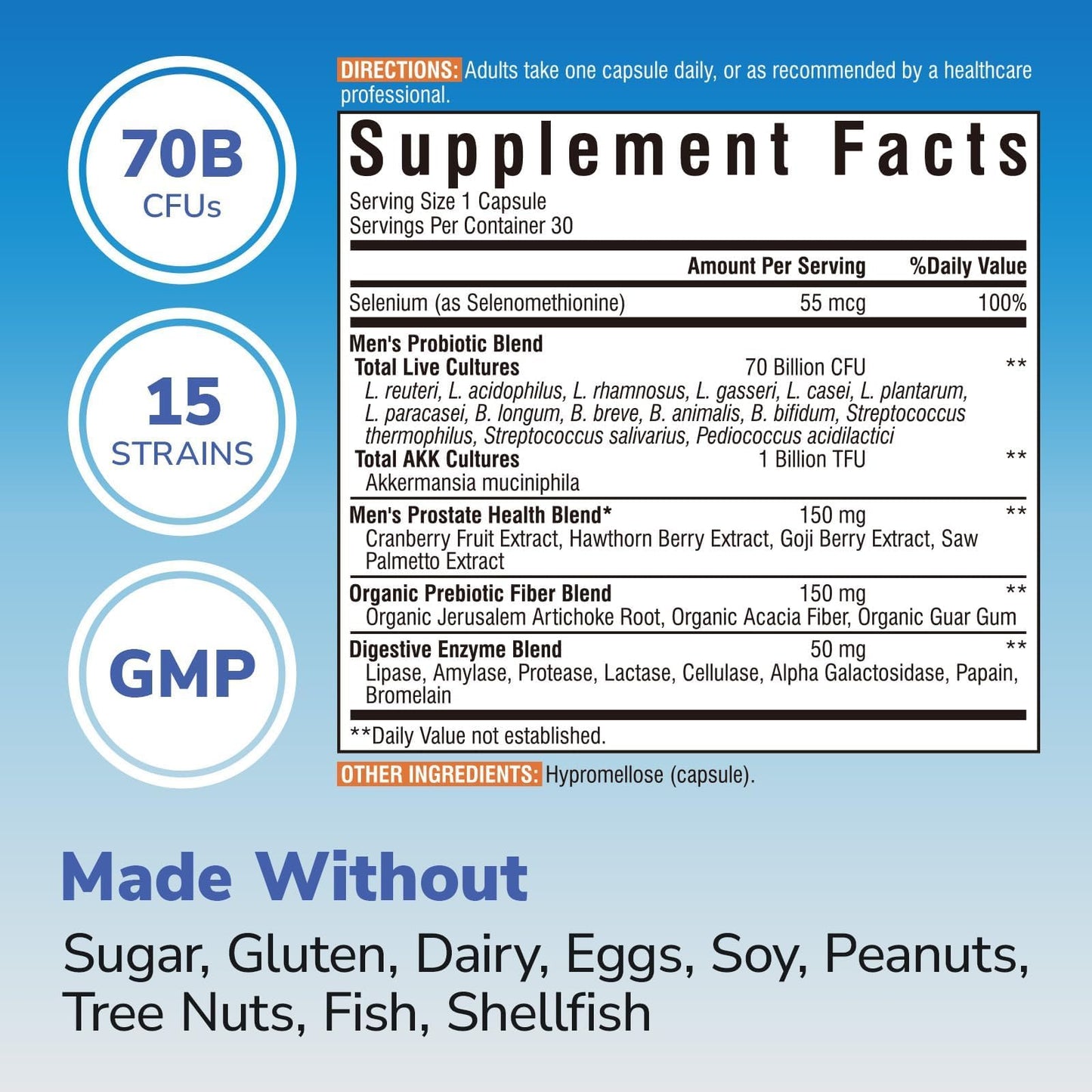 Vitalibre Probiotics for Men with Akkermansia Muciniphila, 70 Billion CFUs, Capsule, 30 Count