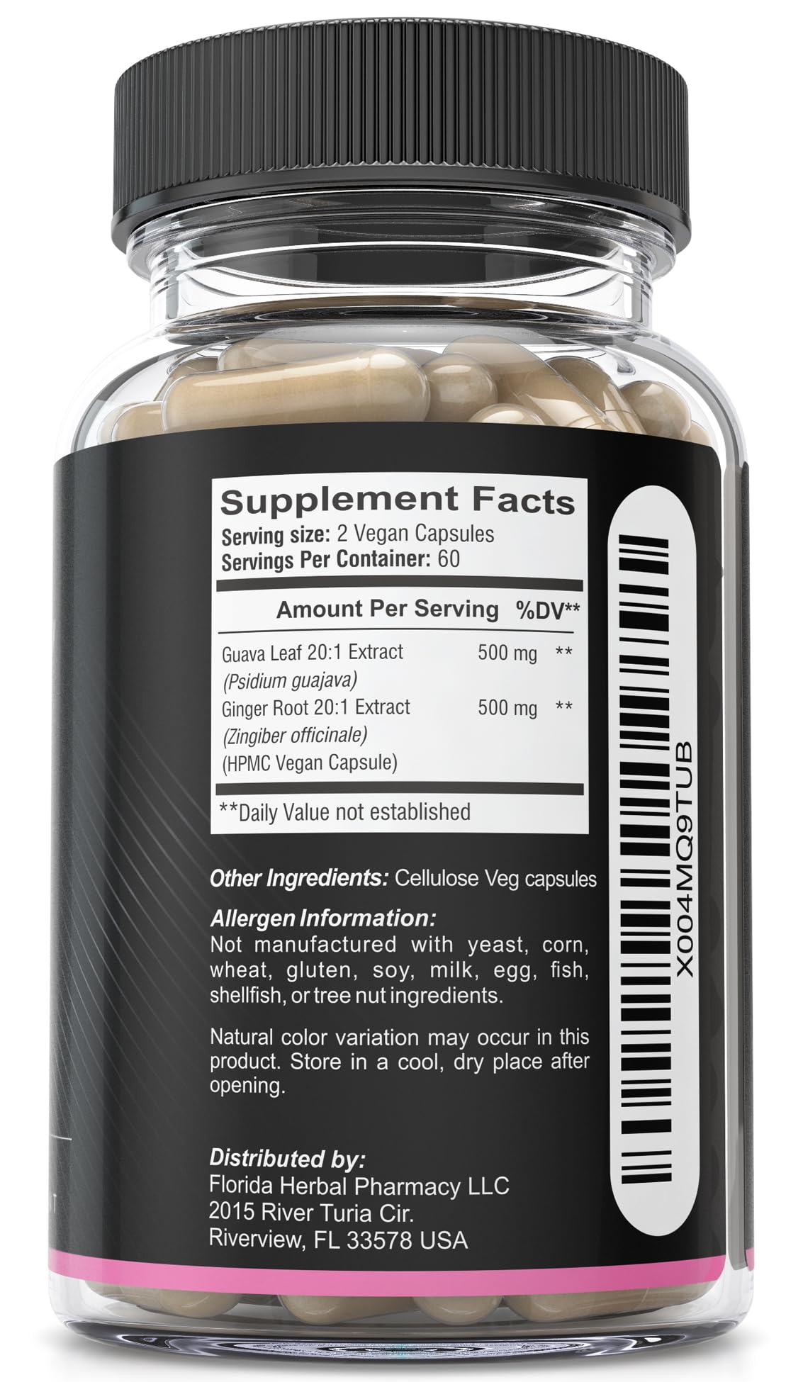 Florida Herbal Pharmacy Guava-Ginger Extract Supplement Capsules 20:1, 1000 mg Serving, 120 Capsules