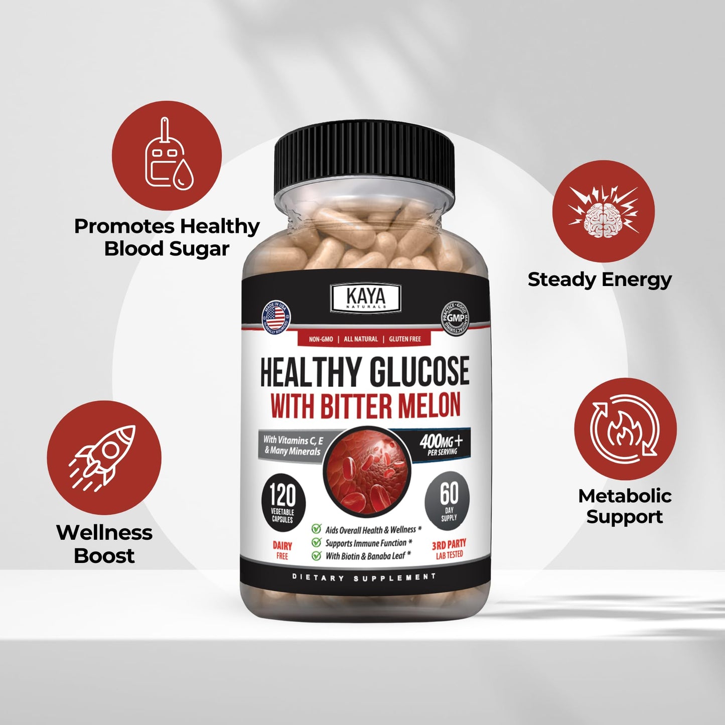 Kaya Naturals Healthy Gluco with Bittermelon Supplement, 120 Capsules