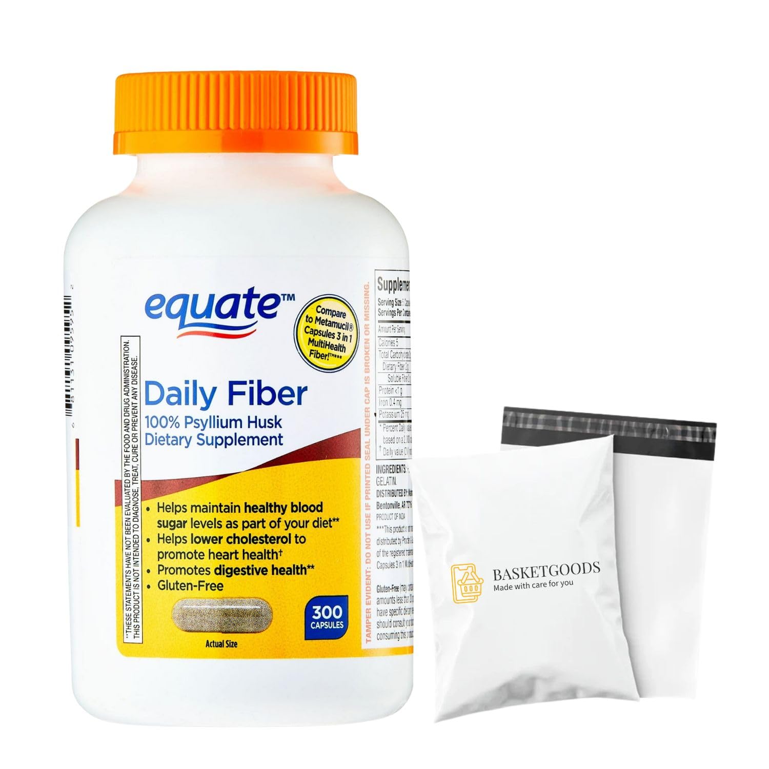 BASKETGOODS Equate Daily Fiber Psyllium Husk Capsules, 300