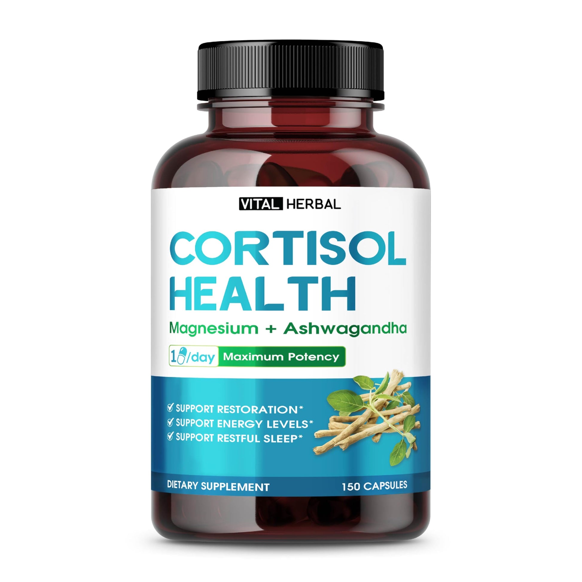 VITAL HERBAL Cortisol Health Supplement Liposomal Magnesium with Ashwagandha L-Theanine St. John's Wort - Maximum Potency - Support Restoration, Strength Capsules, 150 Count