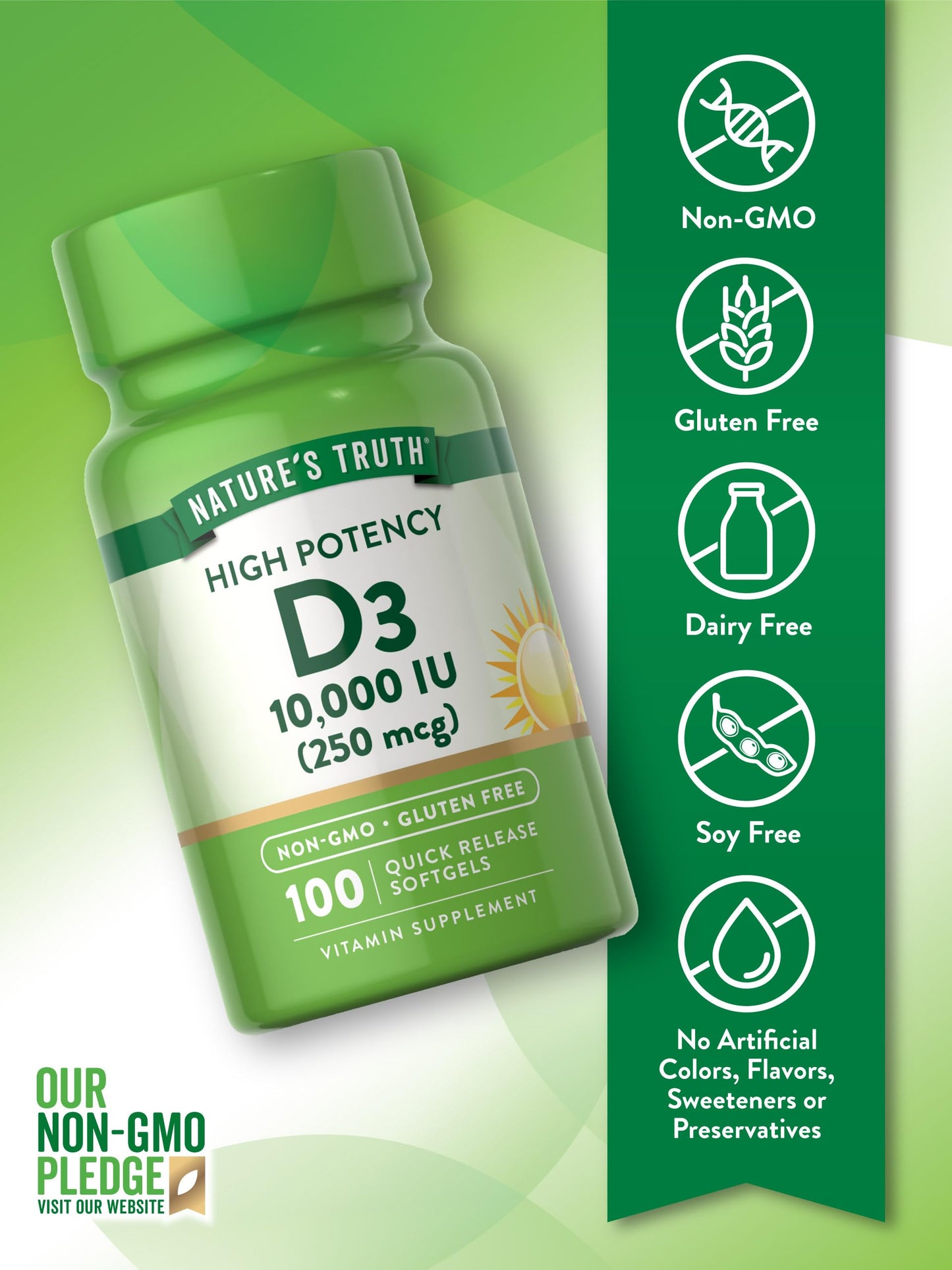 Nature's Truth D3 Vitamin 10,000 IU Softgel 100 Count