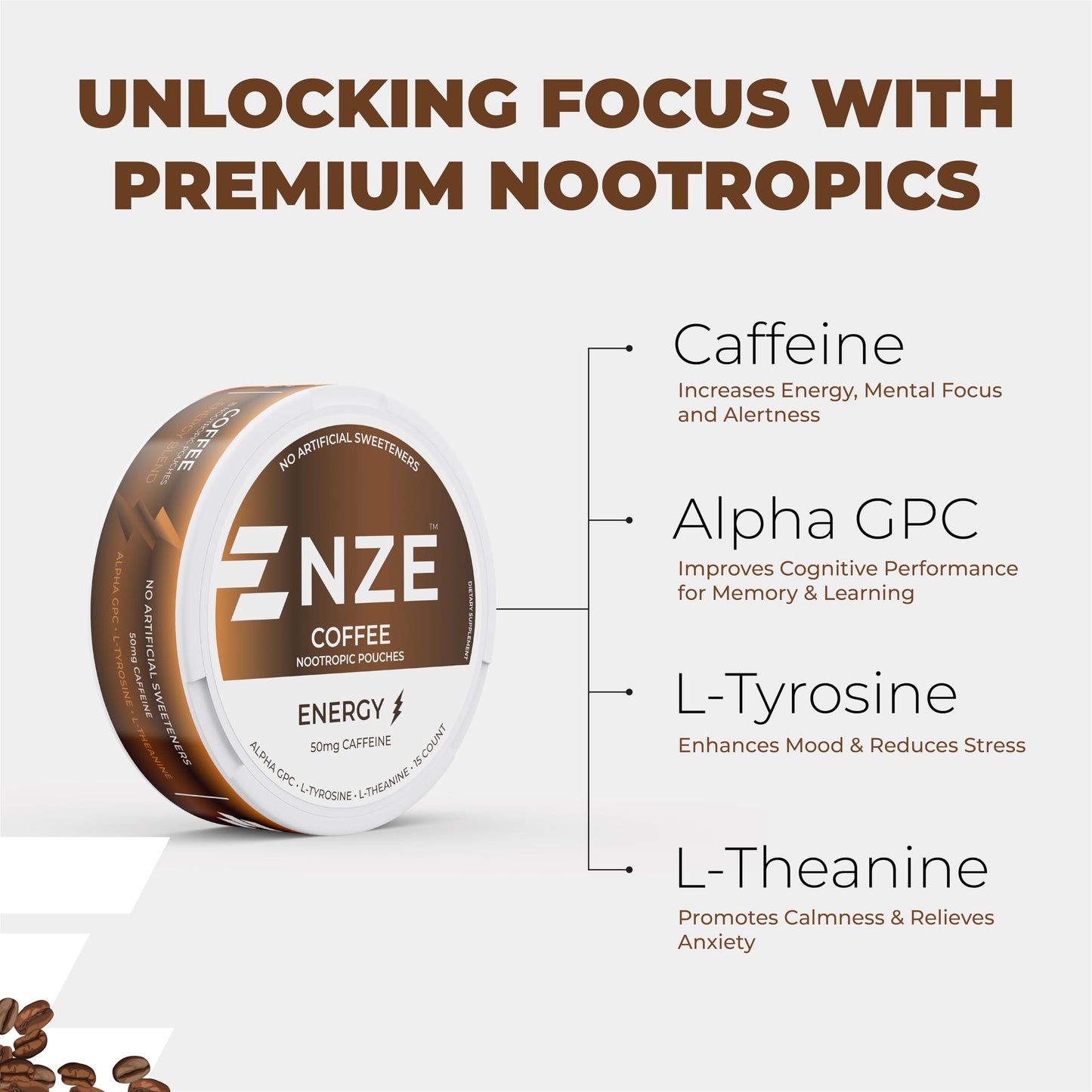 NZE Caffeine Nootropic Caplets, 5 Caplets