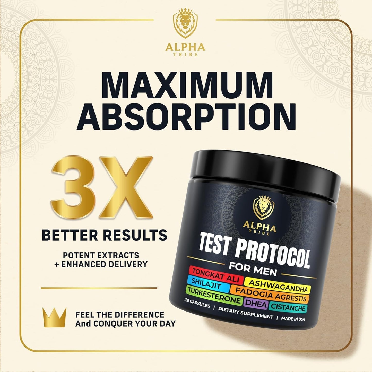 Alpha Tribe Test Protocol - Elite Natural Testosterone for Men | Testosterone Supplement for Men with Ashwagandha & Tongkat Ali, 1080 Capsules