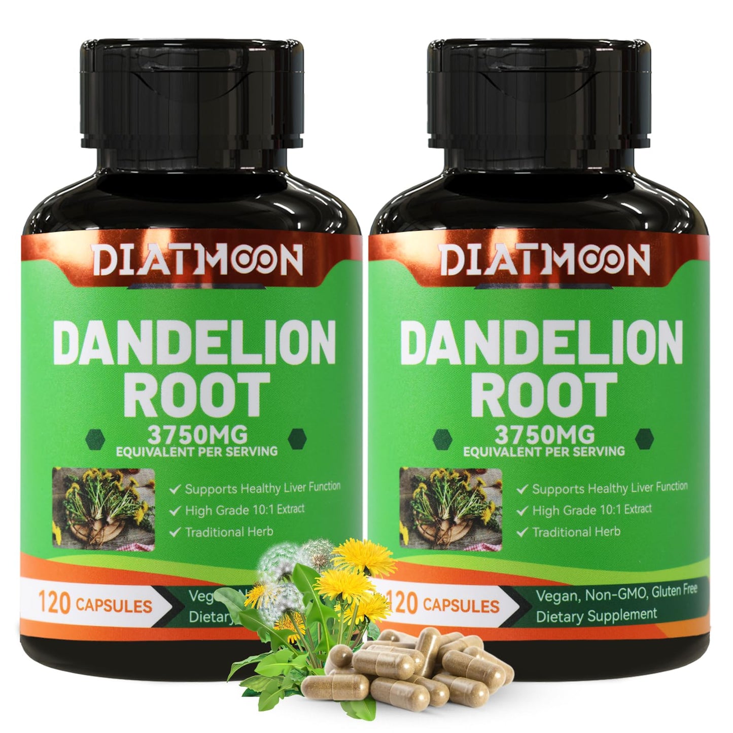 DIATMOON Dandelion Root Supplement 3750mg Capsule, 240 Capsules
