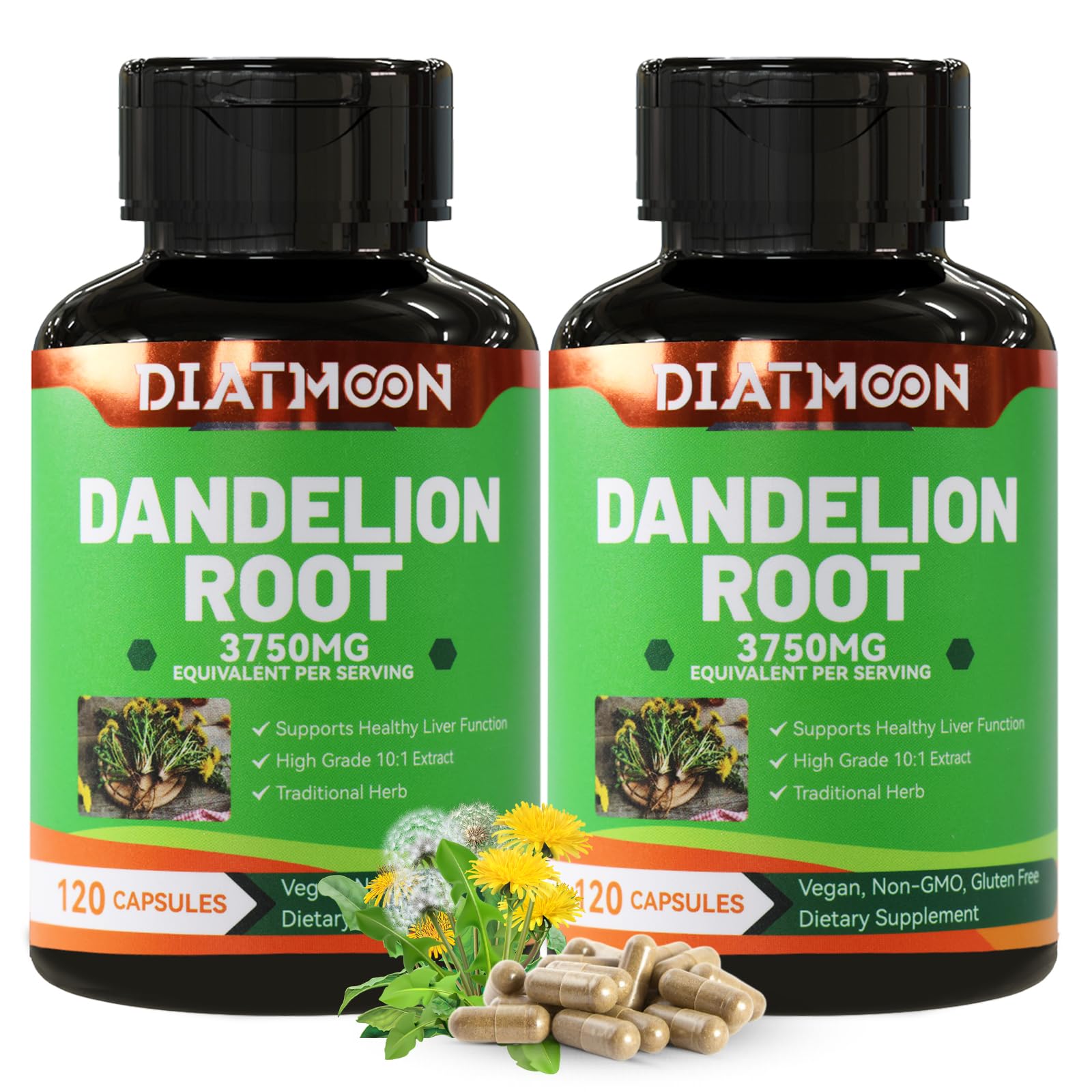DIATMOON Dandelion Root Supplement 3750mg Capsule, 240 Capsules