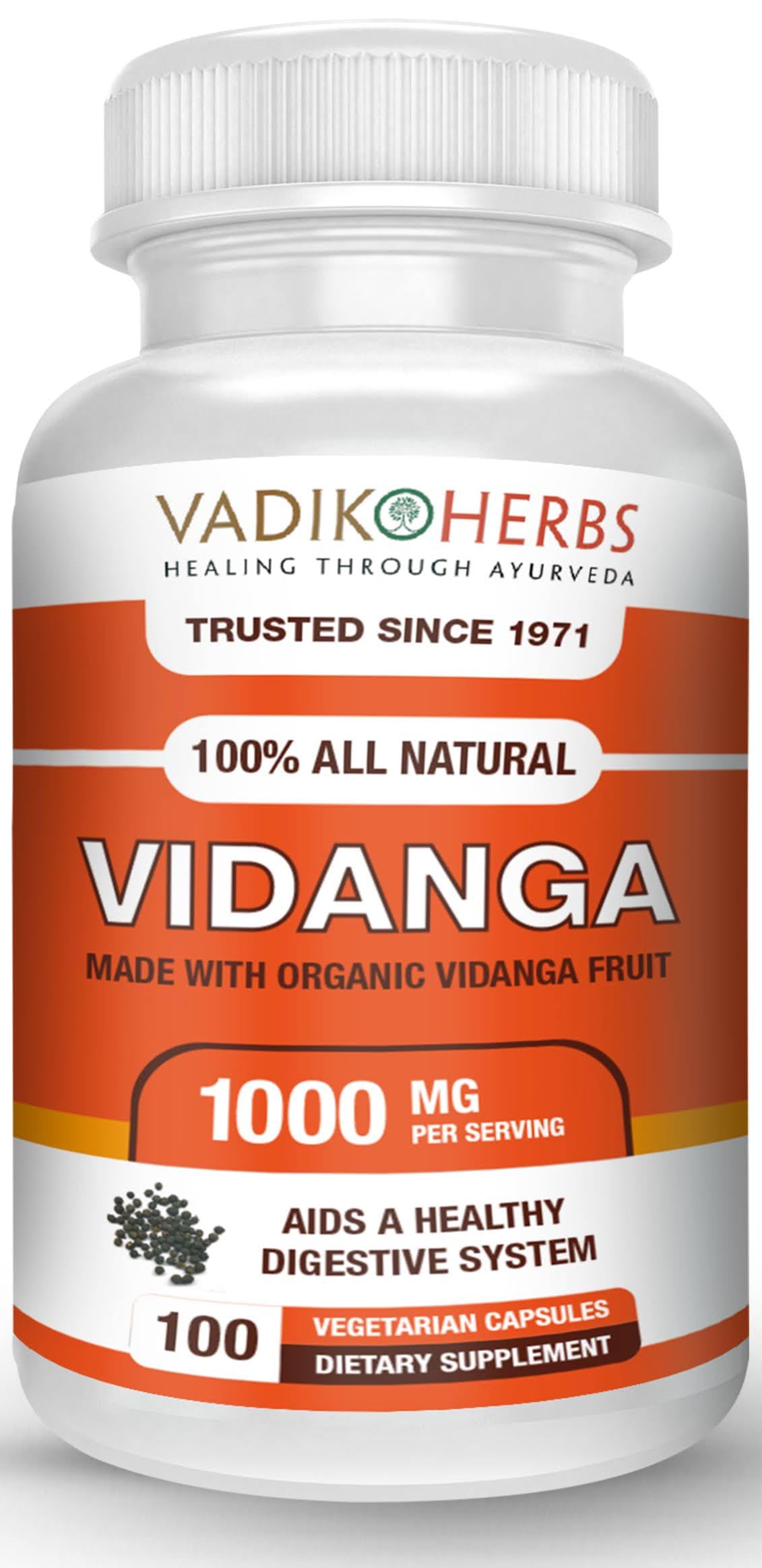 Vadik Herbs Certified Organic Vidanga (Embelia Ribes) Capsule, 100 Count