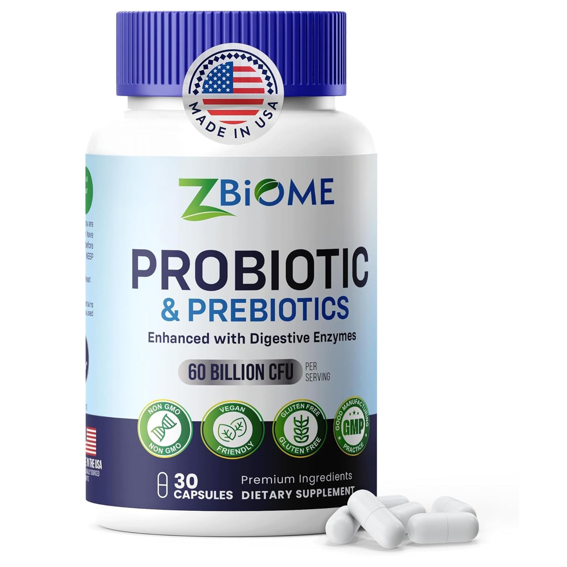 ZBIOME Prebiotics and Probiotics for Men & Women – 60 Billion CFU, 10 Strains with Acidophilus, Immune, Gut Health & Digestive Support, Capsules, 30 Count