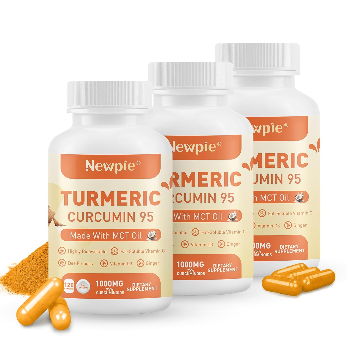 Newpie Turmeric Curcumin Supplement with MCT Oil Capsules 120 Count