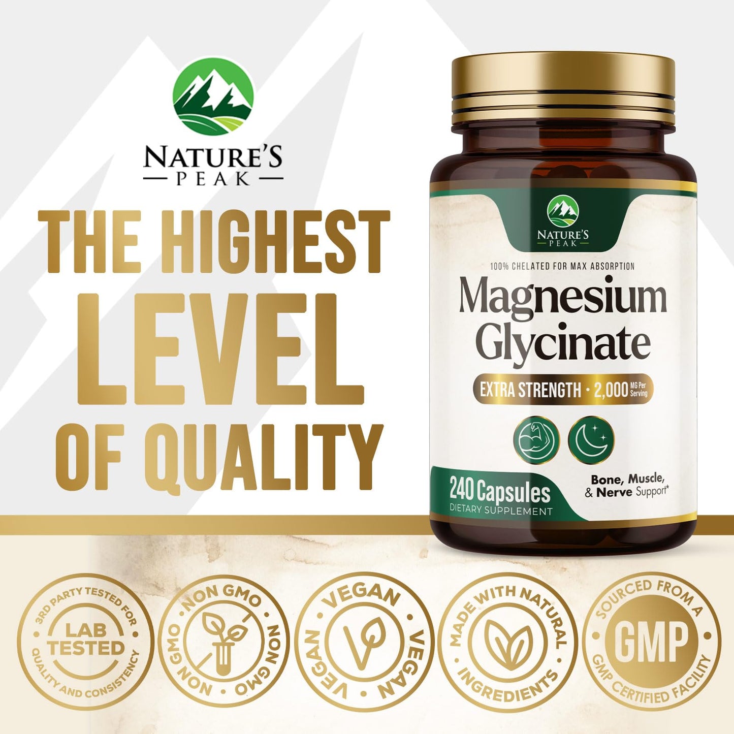 Nature's Peak Magnesium Glycinate 2000mg Capsule, 240 Capsules