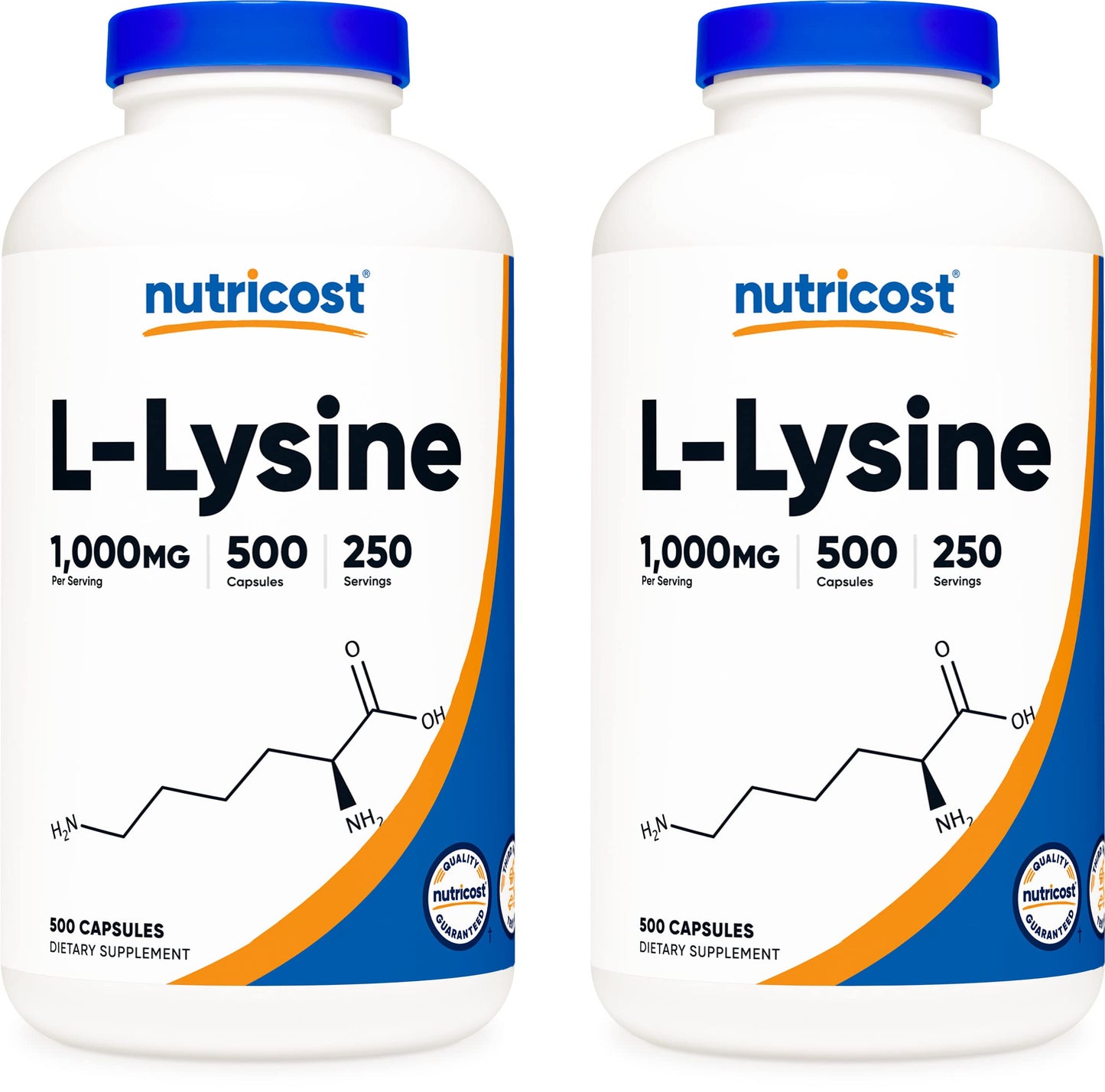 Nutricost L-Lysine 500mg (1000mg Serving), 500 Capsules, 2 Bottles