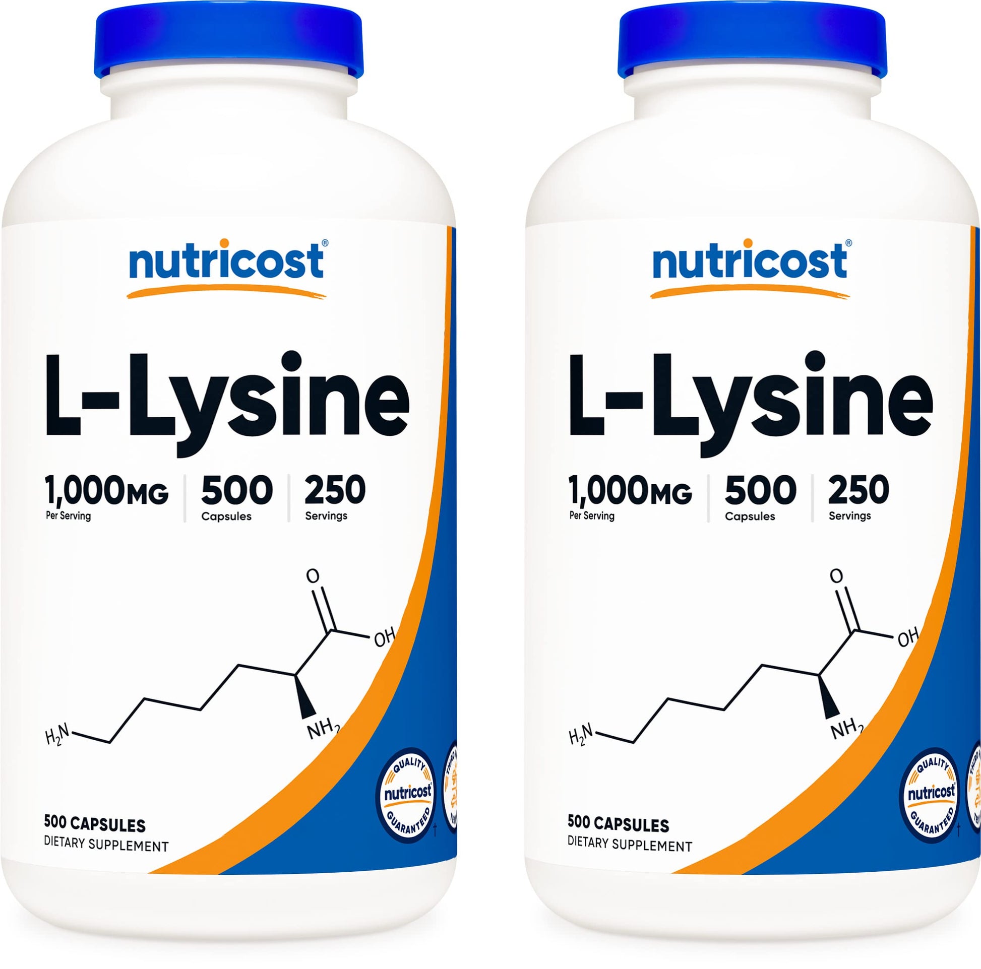Nutricost L-Lysine 500mg (1000mg Serving), 500 Capsules, 2 Bottles