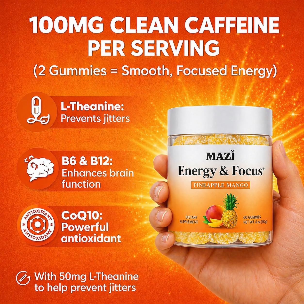 MAZI Energy & Focus Gummies, 60 Count