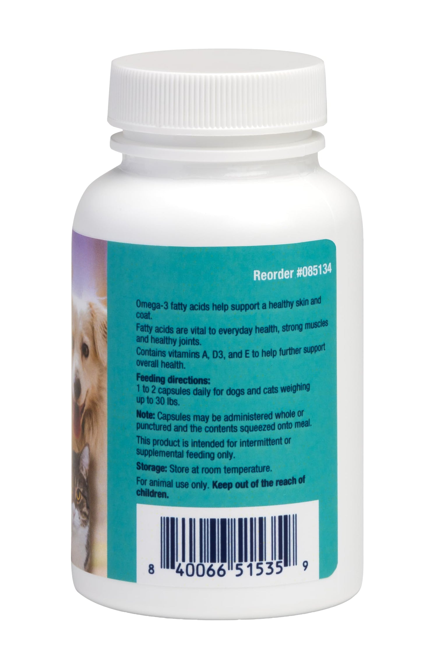 Covetrus Omega-3 Soft Gels for Cats & Small Dogs – Essential Fatty Acids with Vitamins A, E & D3 – Skin, Coat & Joint Supplement – 60 Count