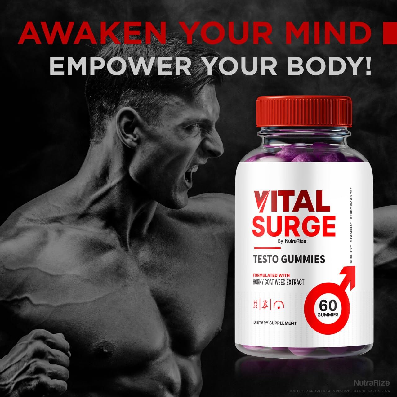 NutraRize Vital Surge Testo Gummies, 180 Gummies