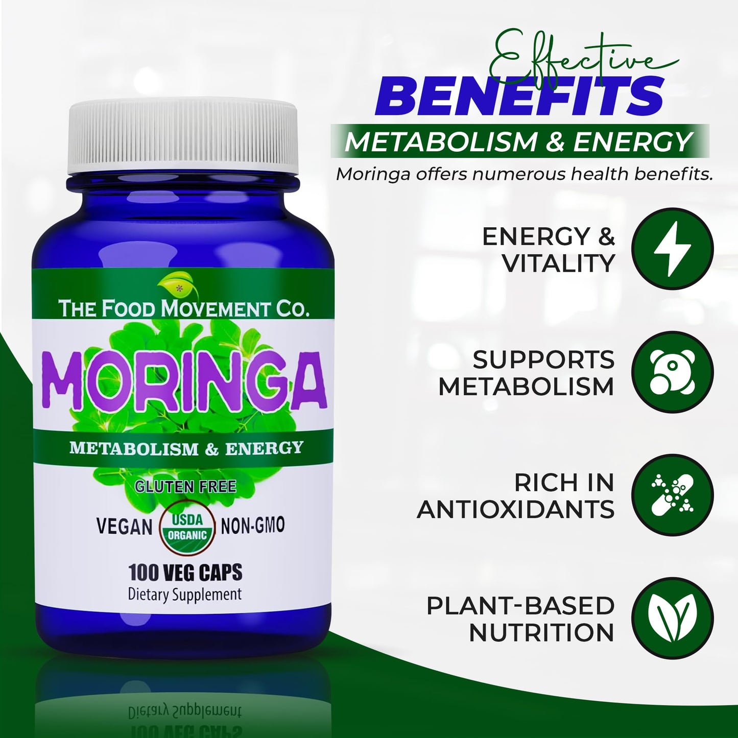 THE FOOD MOVEMENT CO. Moringa Capsule, 100 Count