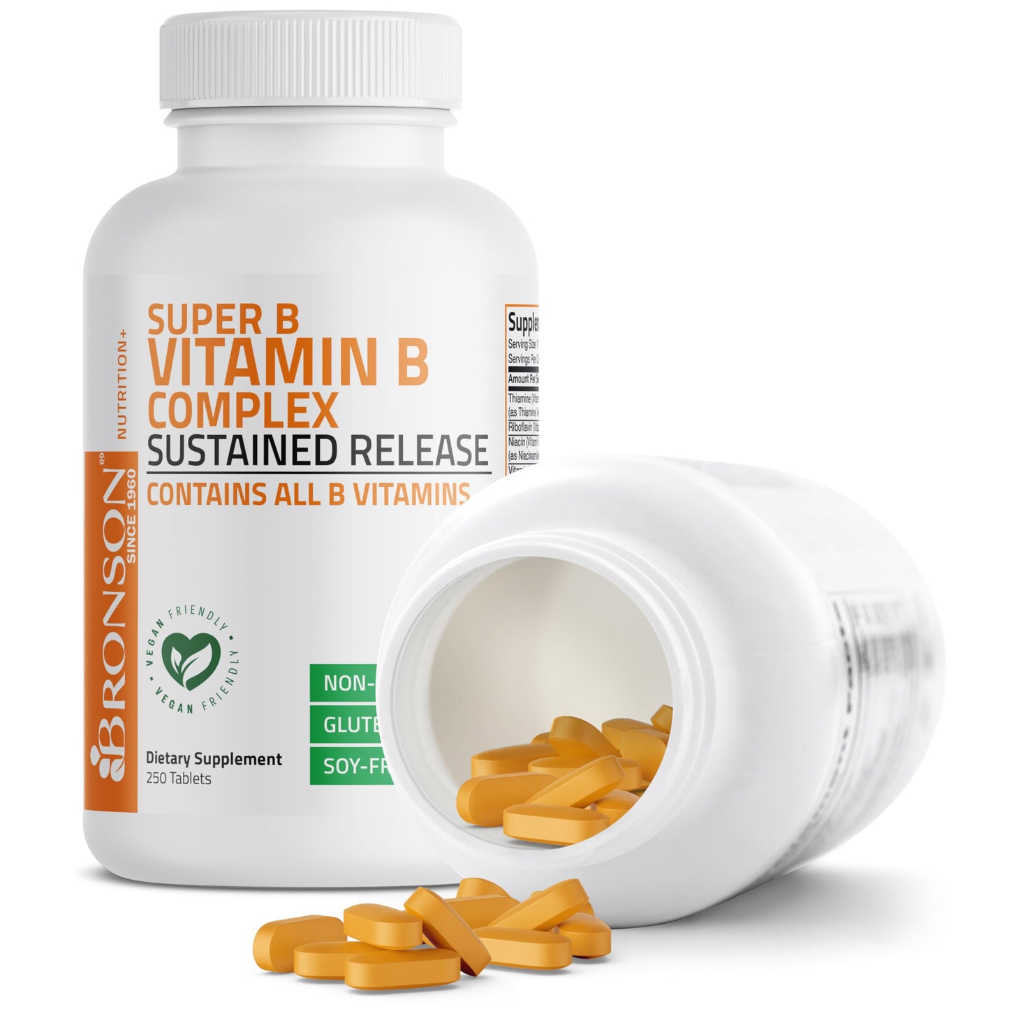 Bronson Super B Vitamin B Complex Sustained Release for Energy Tablets, 250 Tablets