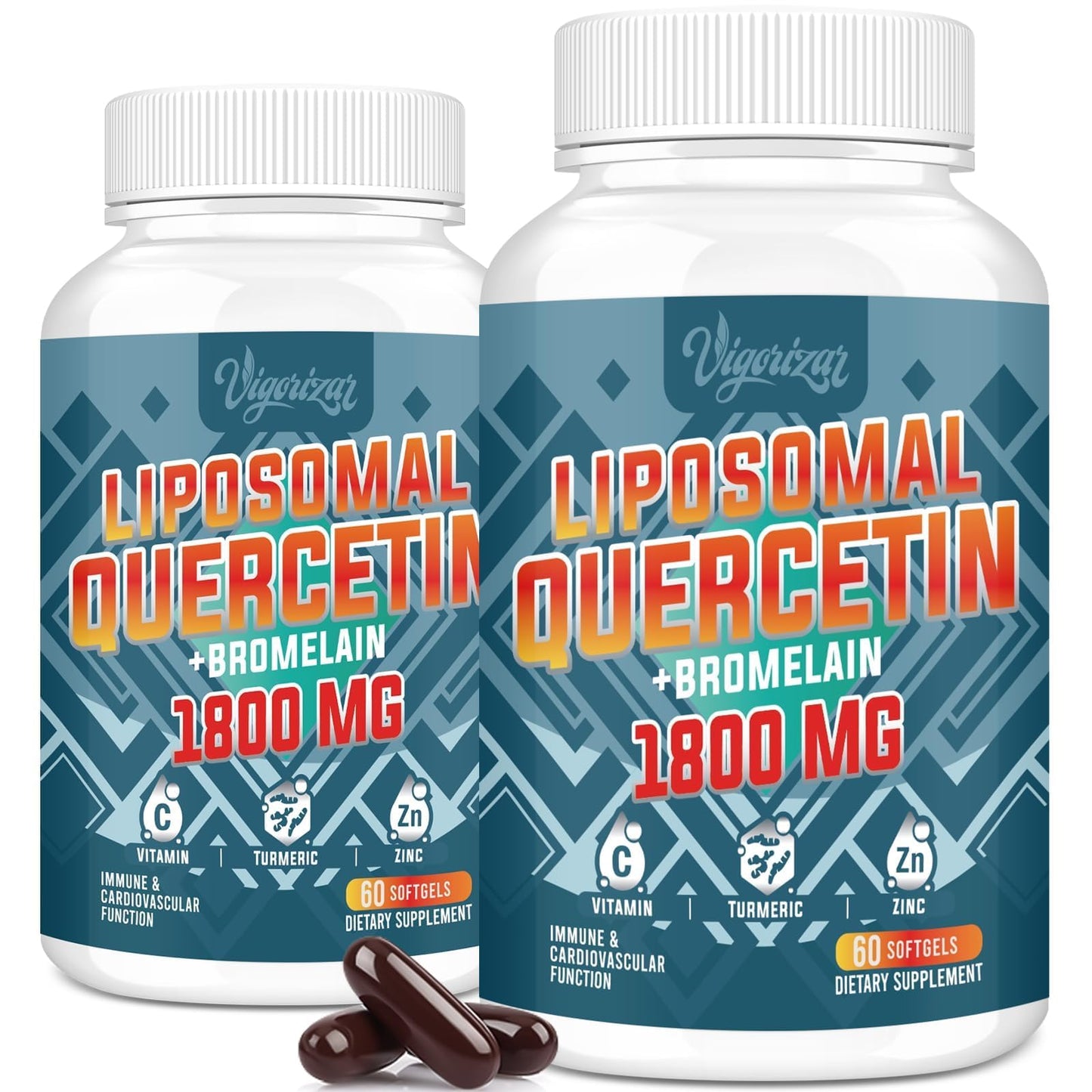 Vigorizar Liposomal Quercetin Phytosome, Quercetin with Bromelain, Zinc & Vitamin C, Bioactive Phytosome Complex, 20X Higher Absorption, 120 Softgels