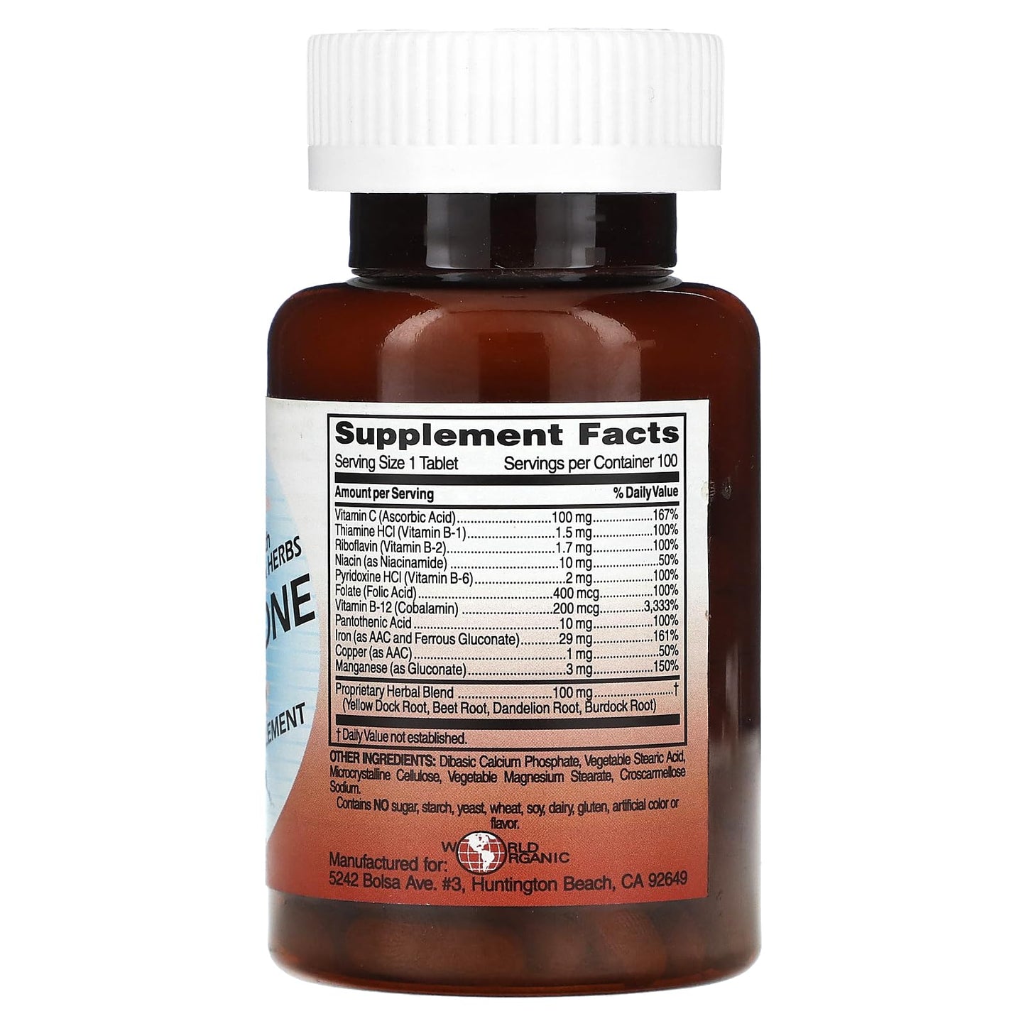 World Organic Ferro-Tone Tablets, 100 Tablets