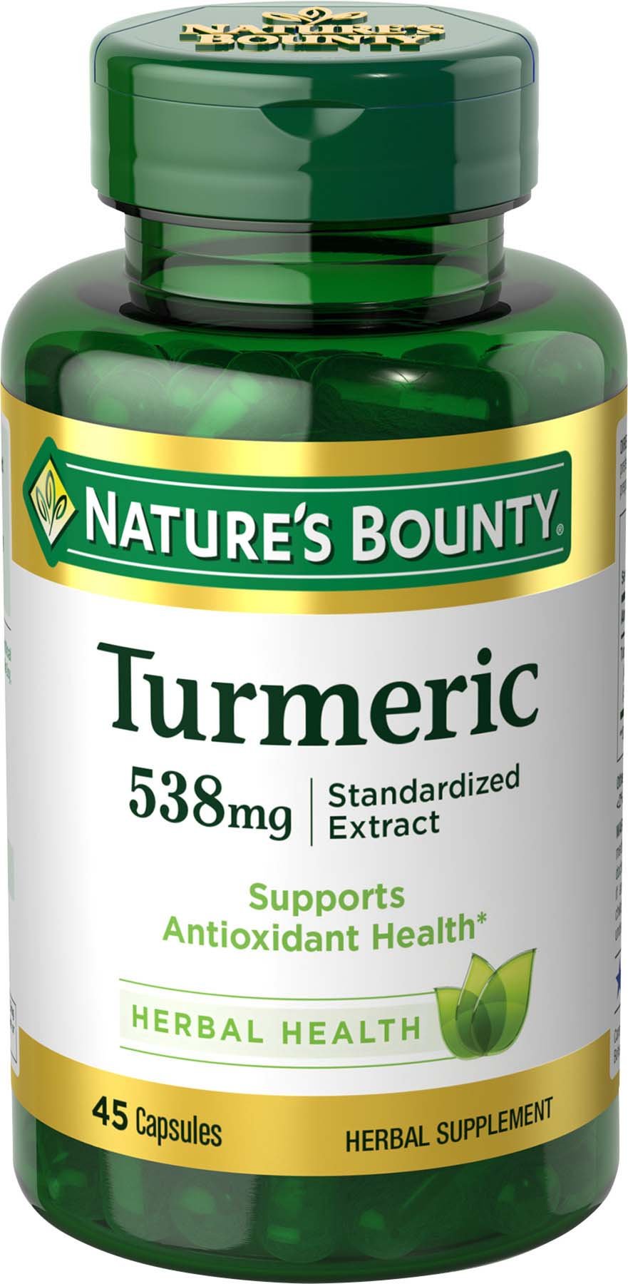 Nature's Bounty Turmeric Pills & Herbal Health Supplement Capsule, 45 Count