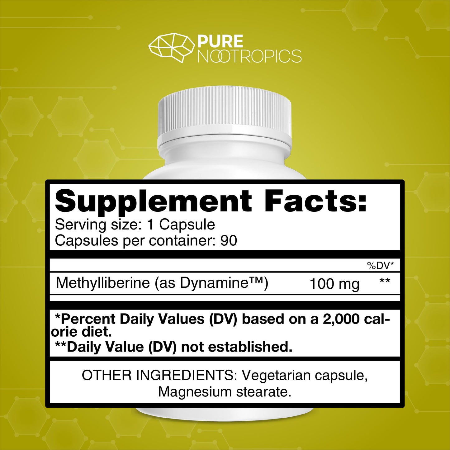 Pure Nootropics Dynamine 100 mg Capsules, 90 Count
