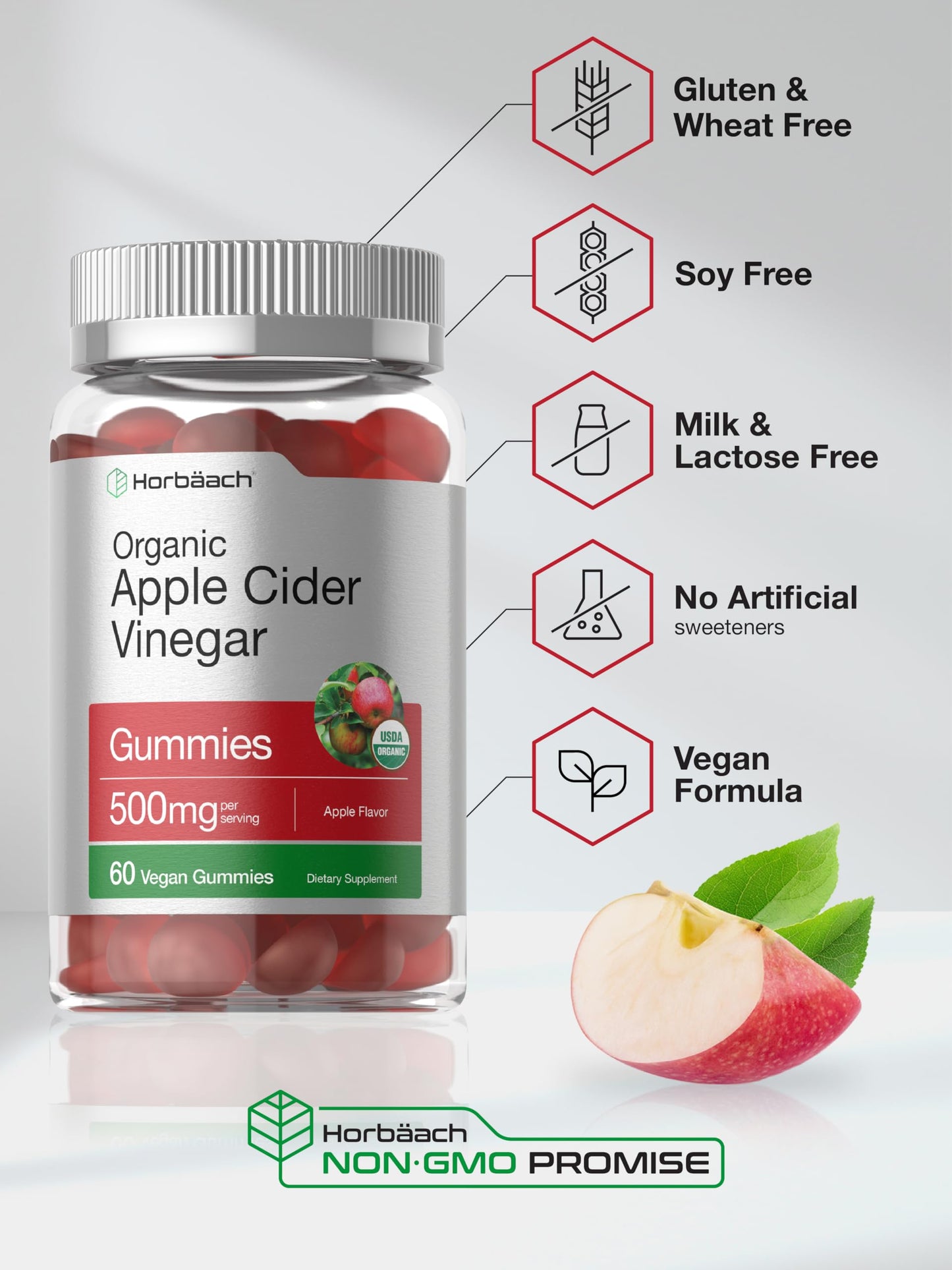 Horbäach Organic Apple Cider Vinegar Gummies 60 Count