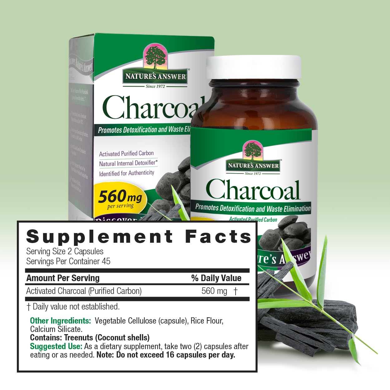 Nature's Answer Activated Charcoal Capsules, 90 Count