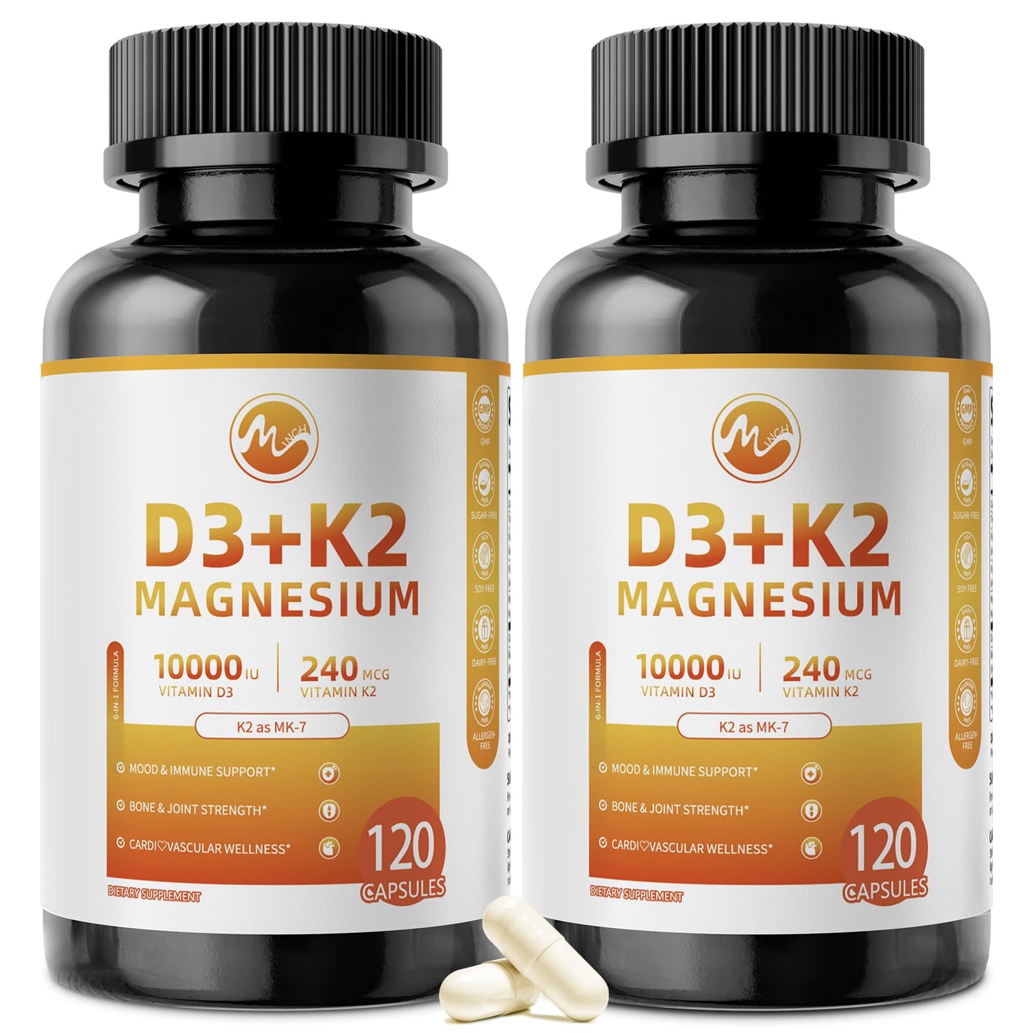 M inch Vitamin D3 K2 with Magnesium Capsule, 240 Count