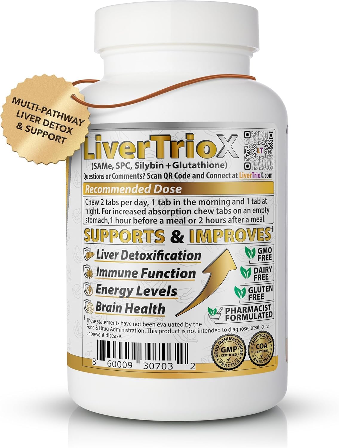 LiverTrio+ Comprehensive Antioxidant Liver Supplement Chewable Tablet, 60 Tablets